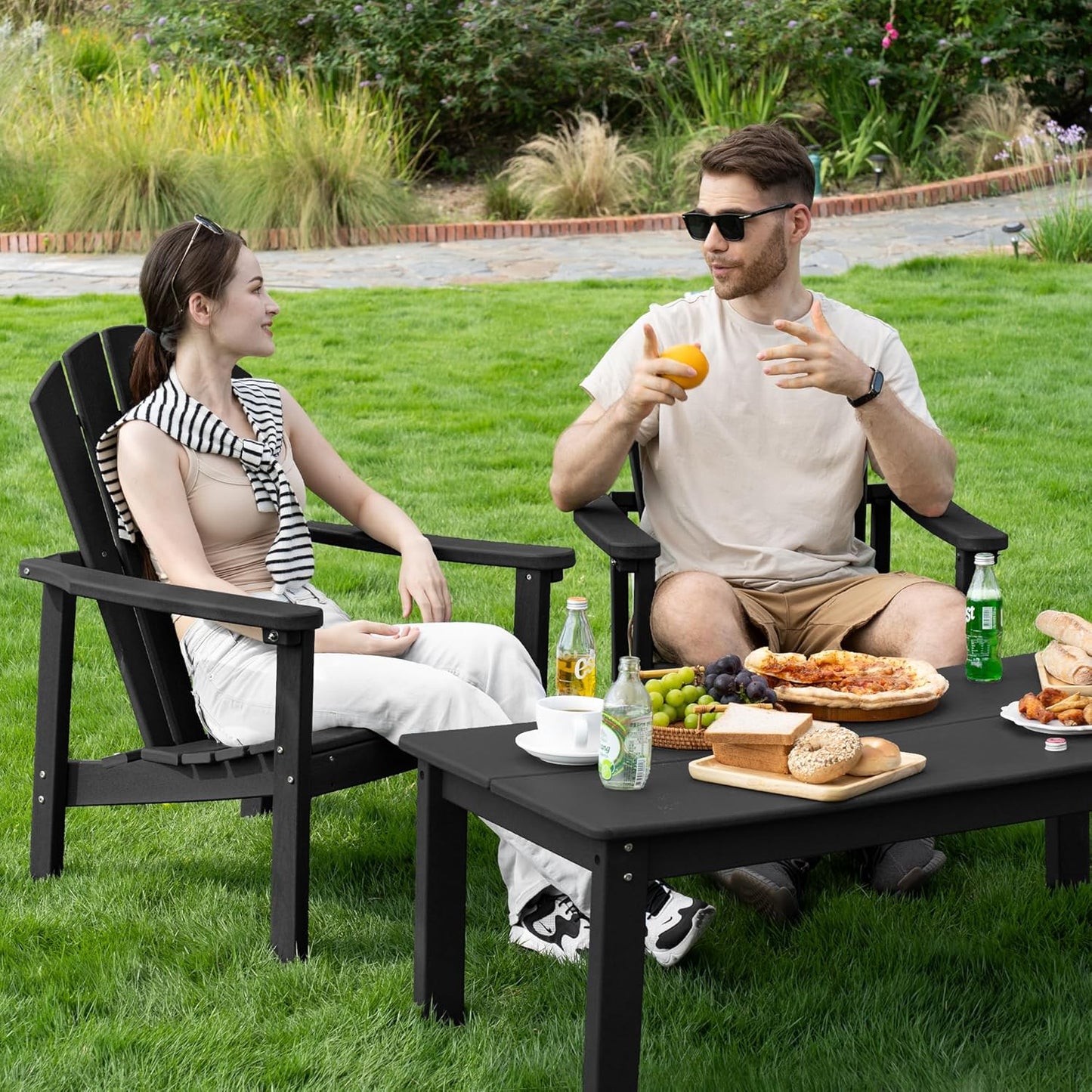 Stackable Adirondack Chair Set of 4, HDPE Outdoor Patio Chair - Durable and Space Saving, Suitable for Porches, Lawns or Garden, Black