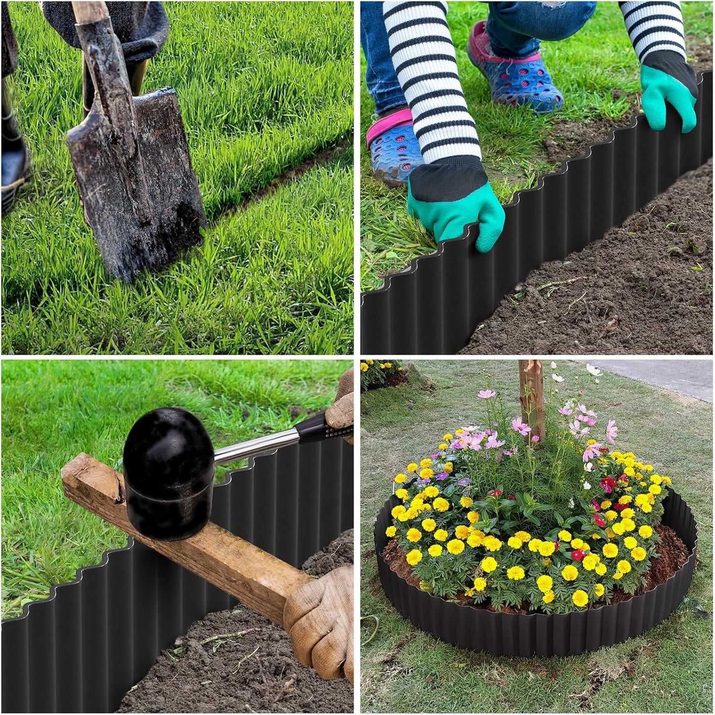 LAVEVE Corrugated Metal Garden Edging 8" x 20Ft, Landscape Edging Border for Lawn, Flower Bed, Garden Fence, Paver Edging (Black)