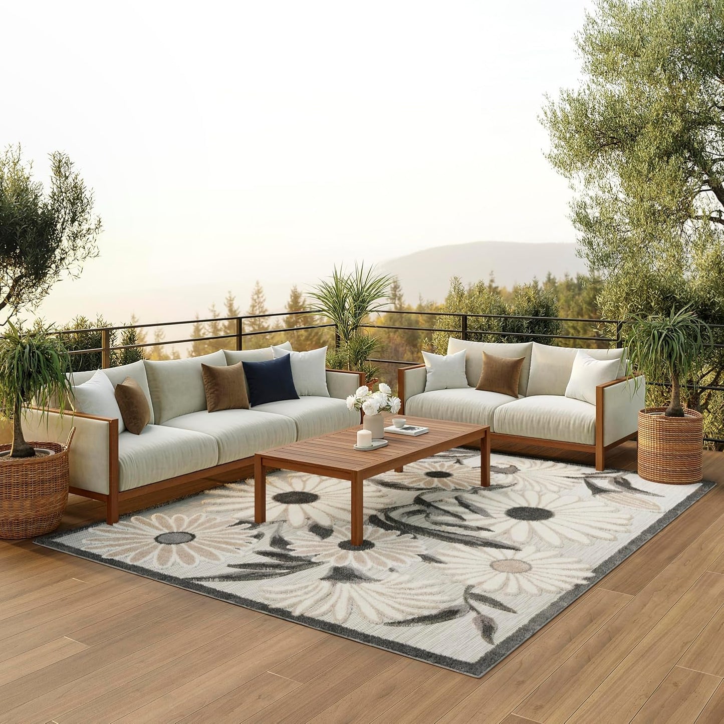 Nourison Home Aloha Indoor/Outdoor Beige 6' x 9' Area-Rug, Easy-Cleaning, Non Shedding, Bed Room, Living Room, Dining Room, Kitchen, Backyard, Deck, Patio (6x9)