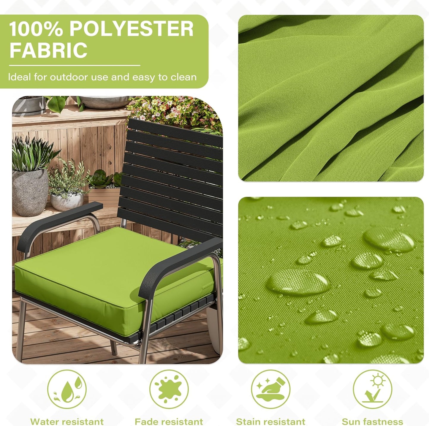 Patio Chair Cushions 18.5 X 16 X 4 Inch Waterproof Outdoor Seat Cushions for Patio Furniture, Outdoor Sofa Couch Pads with Ties & Handle, Set of 2, Grass Green