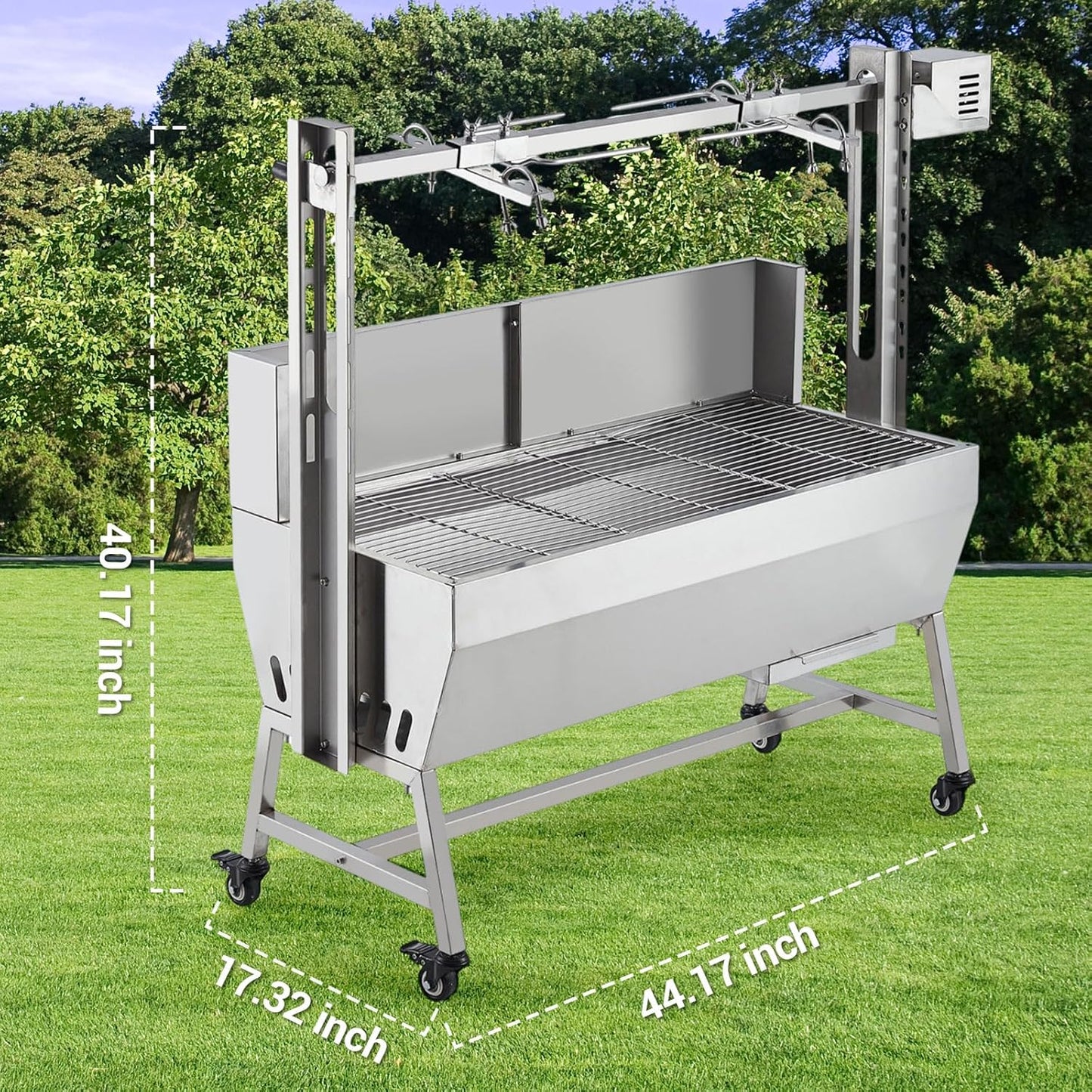 Stainless Steel Electric Pig Rotisserie Grill with Fire Pit & Baffle - 60kg Capacity, 50W Motor for Whole Pig/Lamb, Asador de Puerco Outdoor Camping BBQ