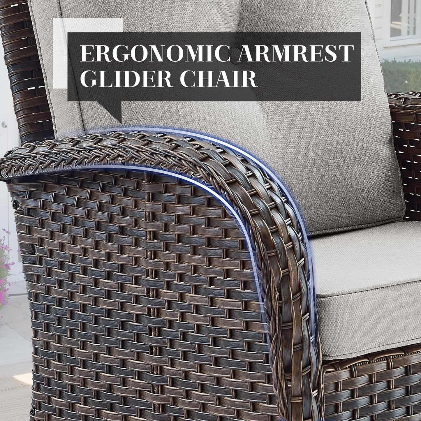 HUMMUH 7 Piece Patio Furniture Set with Fire Pit Table,Wicker Patio Swivel Rocker Outdoor Chairs 3-Seat Sofa for Porch,Poolside,Deck