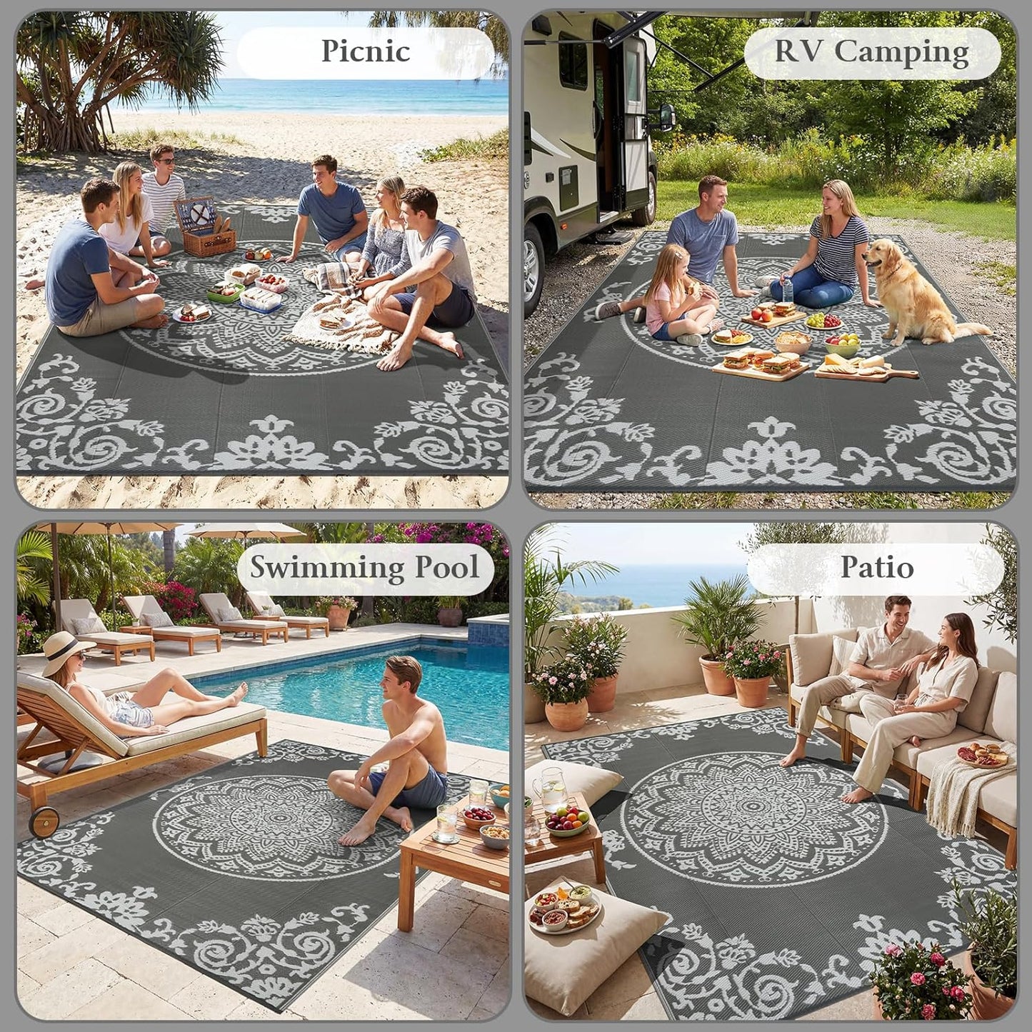 famibay Outdoor Rug Waterproof 5x8 ft, Reversible Outdoor Plastic Straw Rug, UV-Resistant Patio Rug Lightweight Portable RV Mat Indoor Outdoor Carpet for Camping, Balcony, Deck, Backyard, Picnic