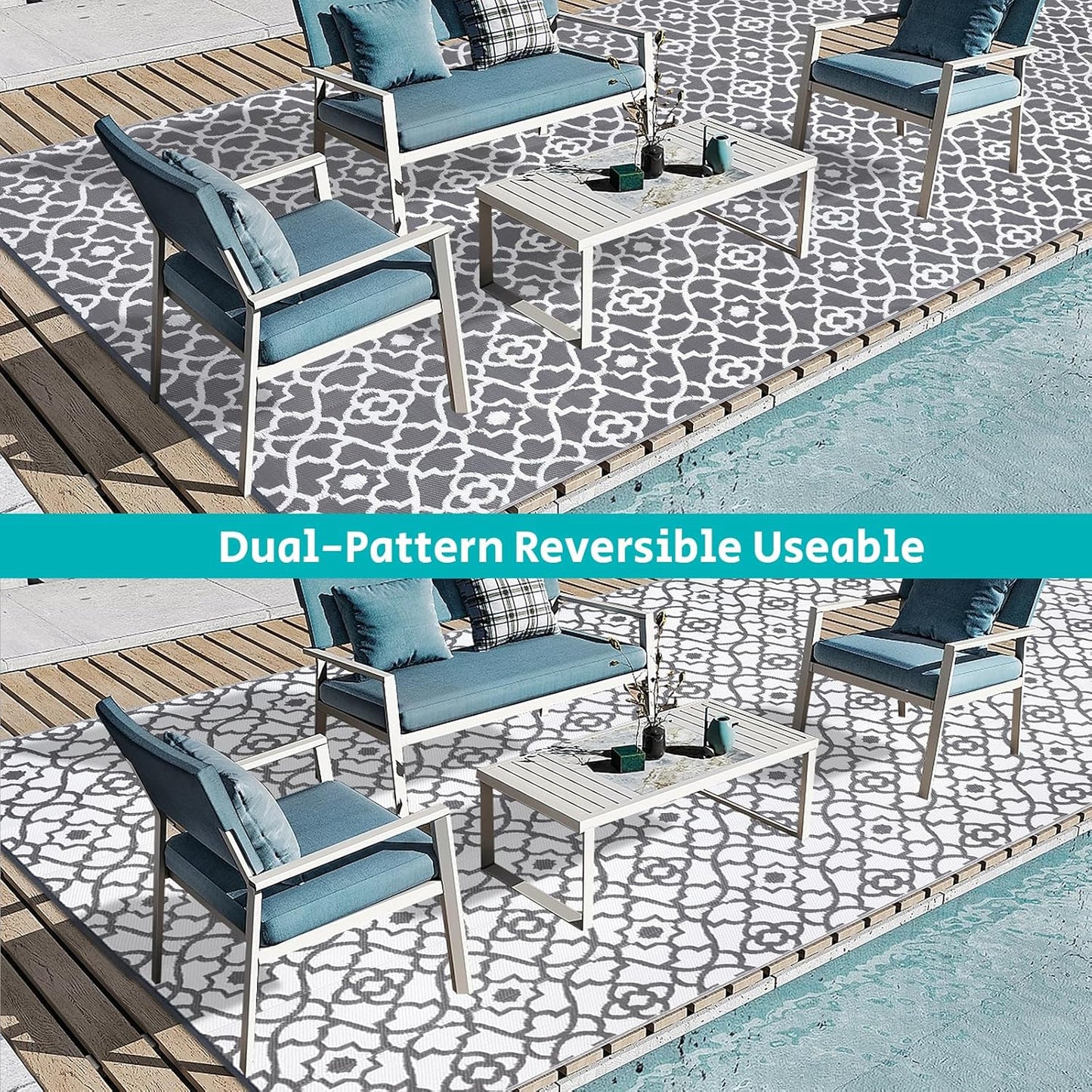 HEBE Outdoor Rug Waterproof 9x18, Plastic Straw Rug Camping Rug, Reversible Outdoor Patio Rugs RV Mat Clearance, Indoor Outside Floor Carpet for Porch,Deck,Camper,Balcony,Backyard