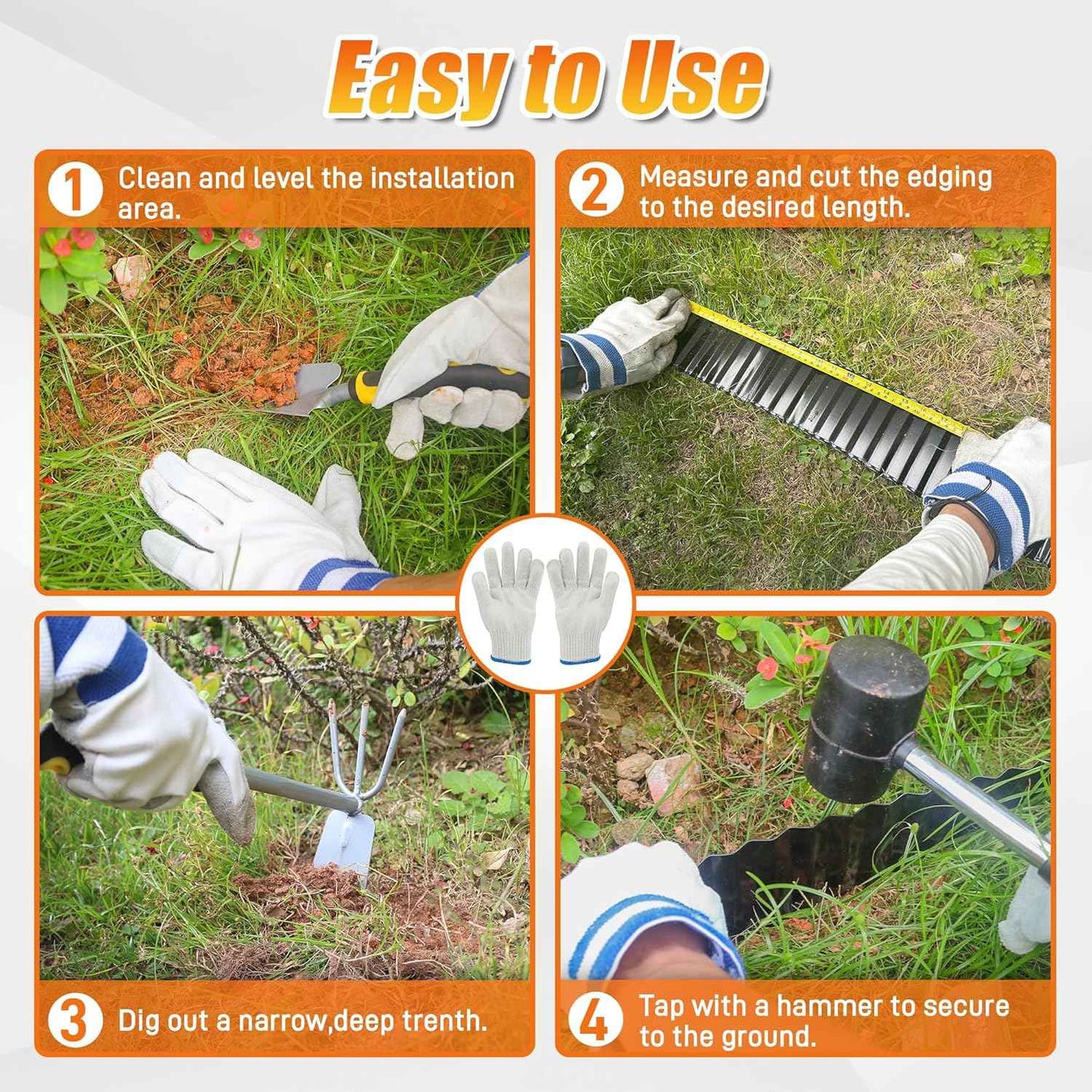 Quibbay Corrugated Metal Garden Edging, 6"20Ft Landscape Border for Lawn, Flower Bed and Garden, Sturdy Galvanized Steel Yard, Flexible for DIY Landscaping and Yard, Black