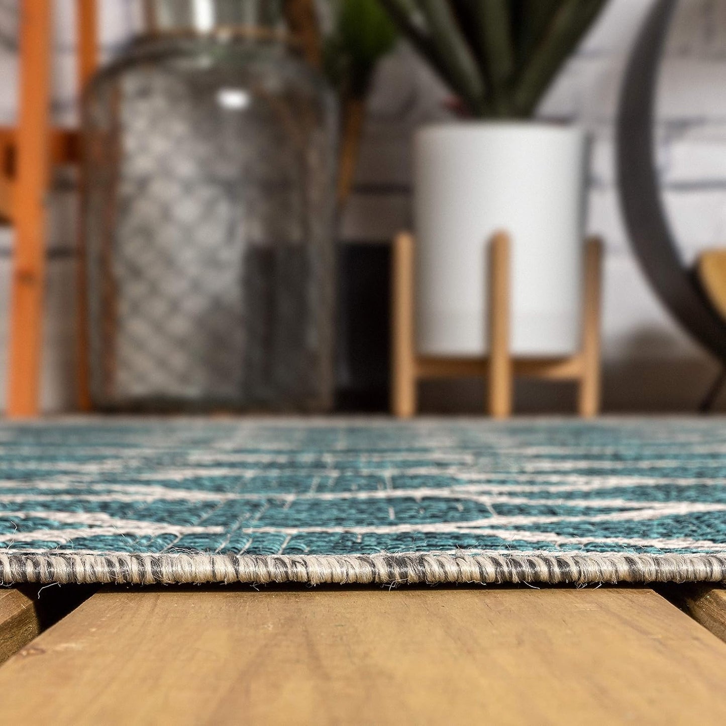 Eyely BMS109E-8TGN Trebol Moroccan Trellis Textured Weave Teal/Gray 8' Octagon Indoor/Outdoor Area Rug, Teal/Gray, 8' Octagon, Indoor/Outdoor, Area Rug
