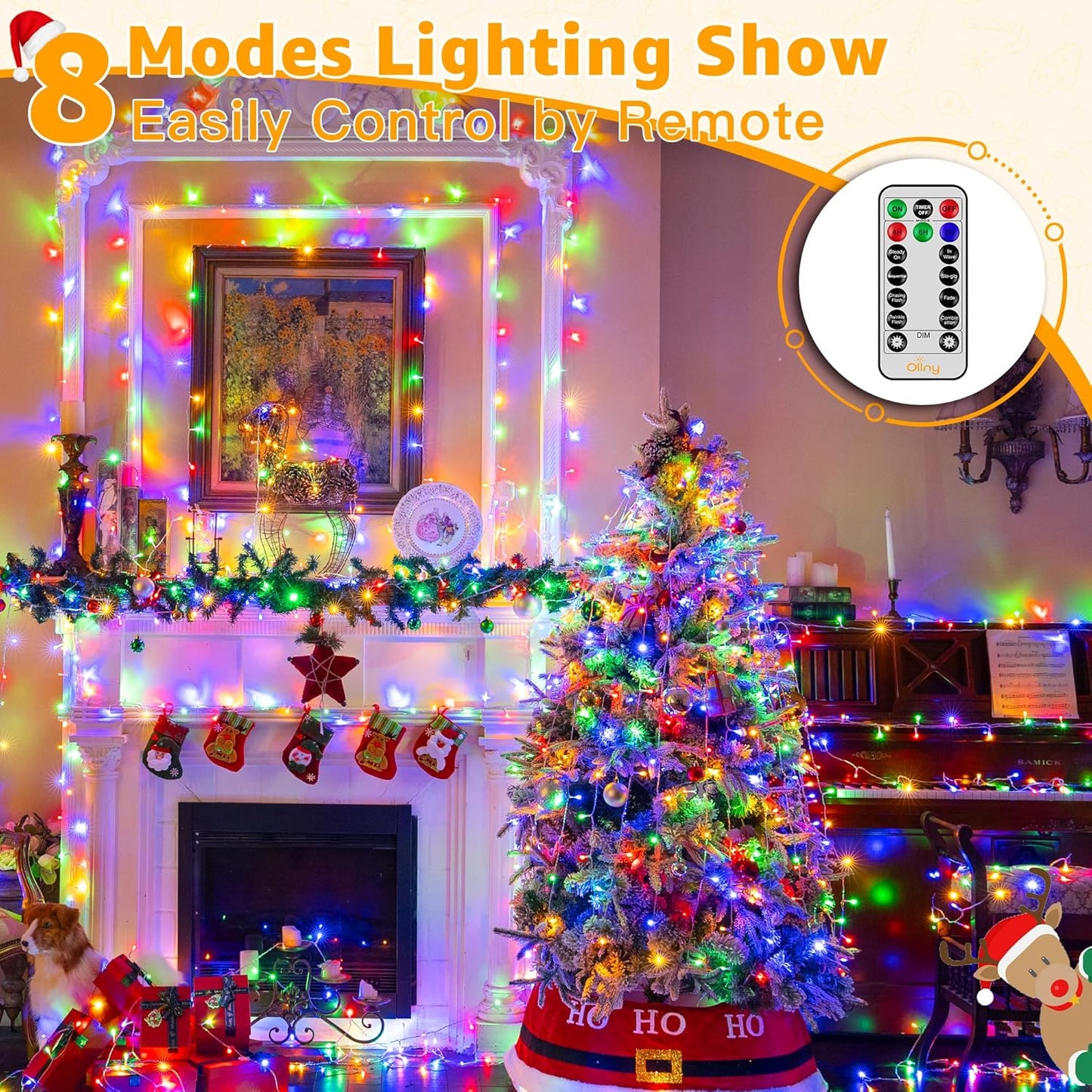 Ollny Christmas Lights Outdoor 800LED 262FT, Multicolor Plug in Fairy Light with Remote, 8 Modes Waterproof Timers Dimmable LED String Lights for Indoor House Outside Bedroom Patio Balcony