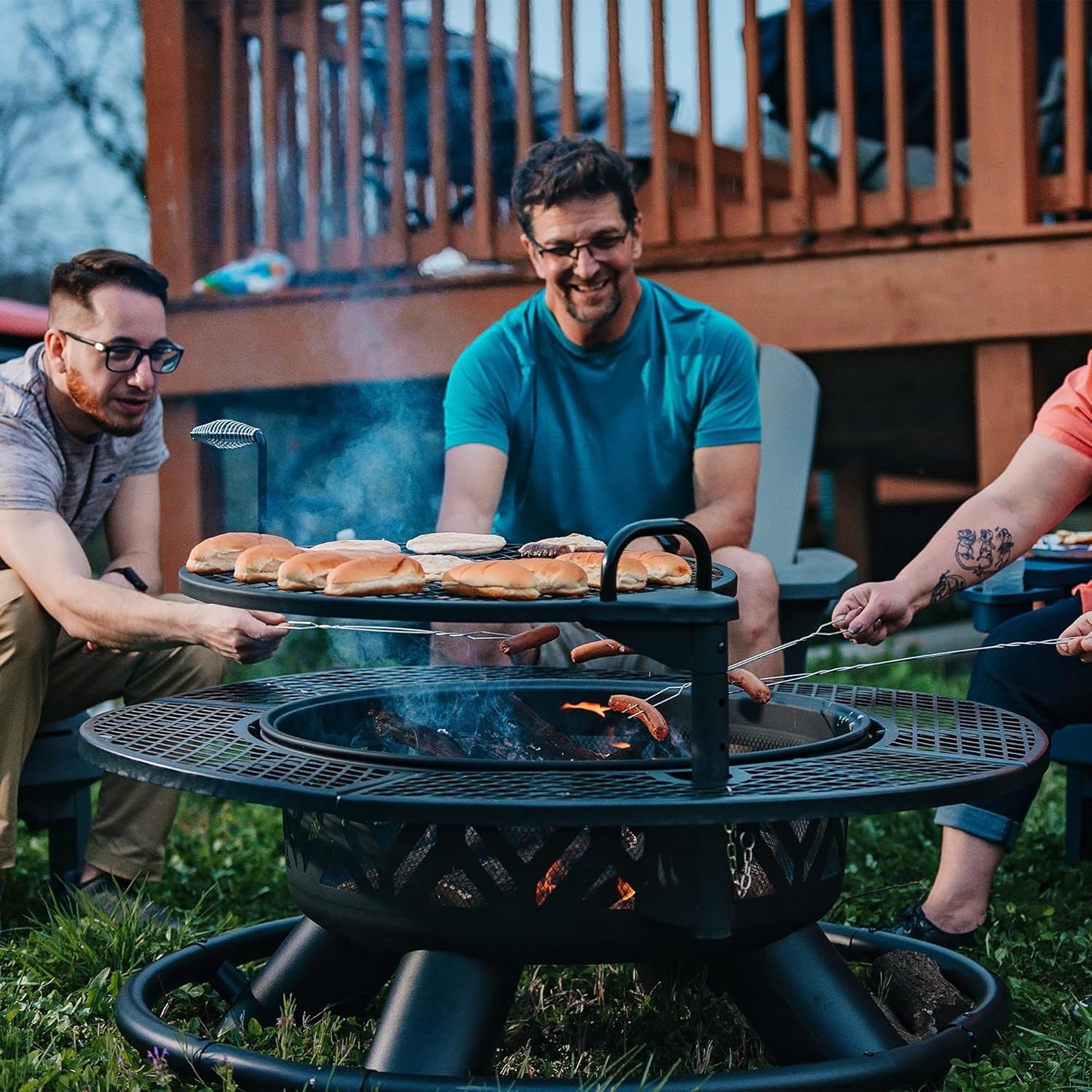 Red Mountain Valley 47" Outdoor Fire Pit with Adjustable Grill, 2-in-1 Metal Outdoor Fireplaces, Large Patio Wood Burning Fire Pits for Outside, Ideal for Backyard, Patio, Party