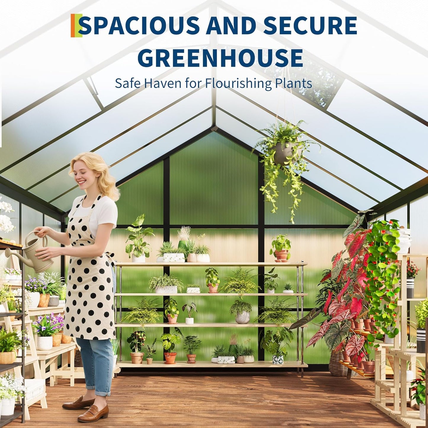 6 X 8 FT Greenhouse, Outdoor Greenhouses, Polycarbonate Panels with Aluminum Frame, Adjustable Roof Vent and Lockable Door, Green Houses for Outside Backyard, Garden, Patio