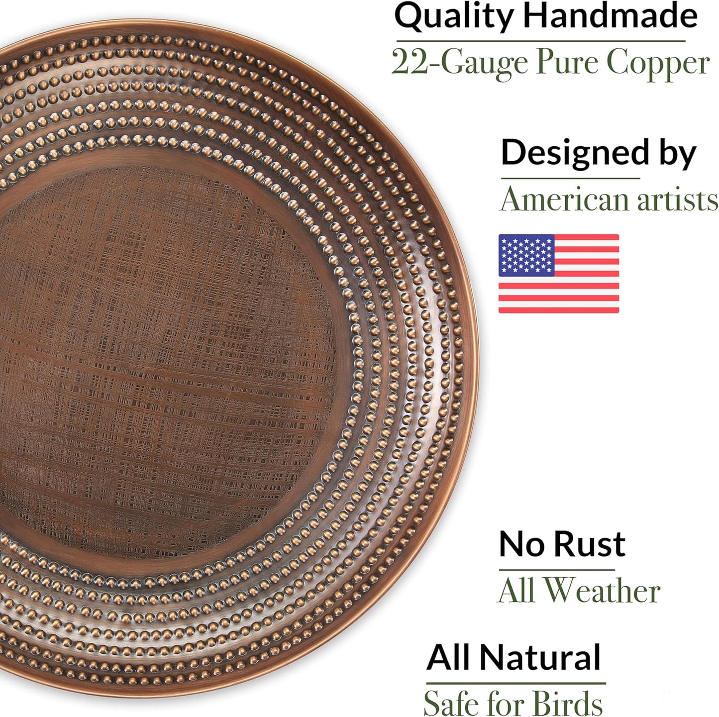 Good Directions 20" Diameter Tranquility Birdbath, Pure Copper Basin, Bronze Finish, Durable Aluminum Base, Bird Bath