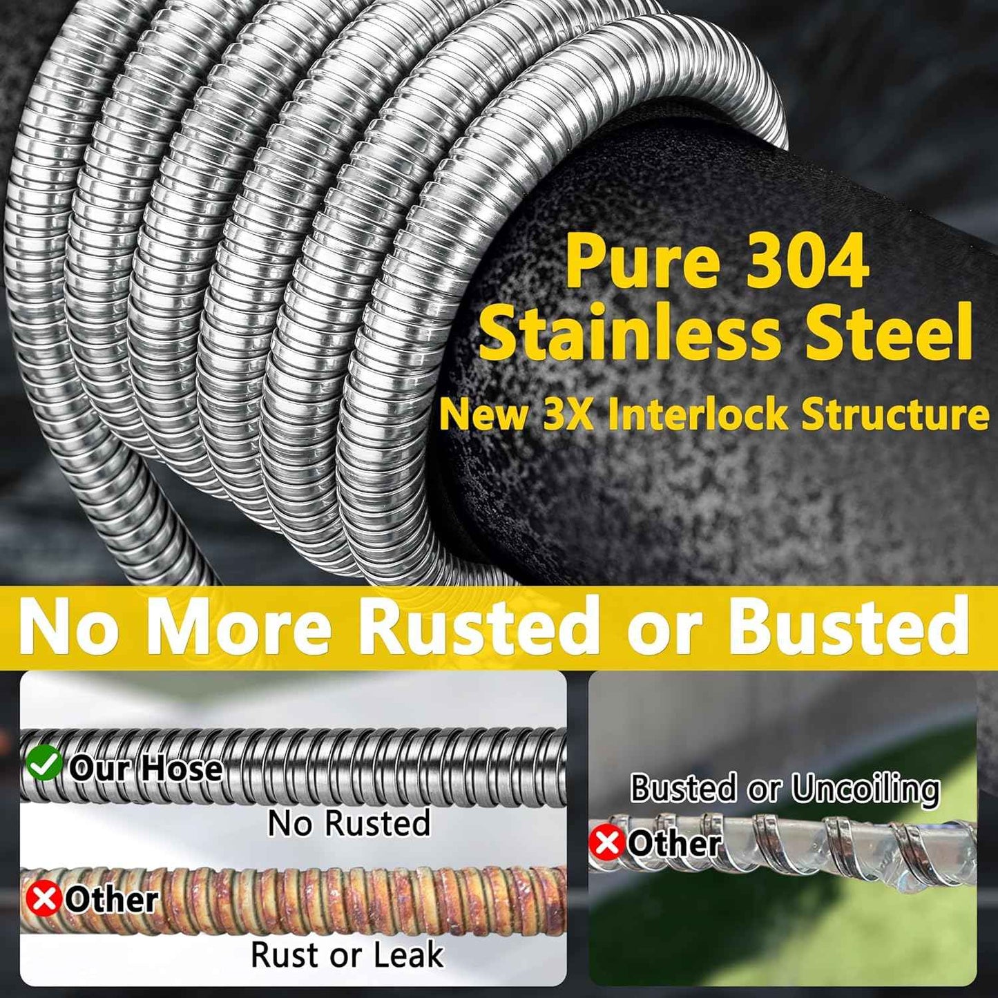 150 ft Stainless Steel Garden Hose - 2026 New Upgraded Metal Water hose - Flexible Water Hoses Pipes with Latex Core, 3/4" Solid Brass Connector - No-Expandable Watering Garden Hoses