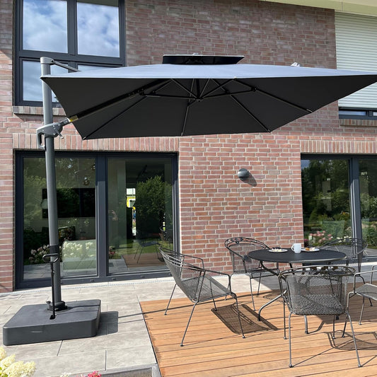 PURPLE LEAF 10ft Patio Umbrella with Base Large Outdoor Square Umbrella Deluxe Hanging Double Top Cantilever Offset Market Umbrella Windproof Garden Umbrella Grey