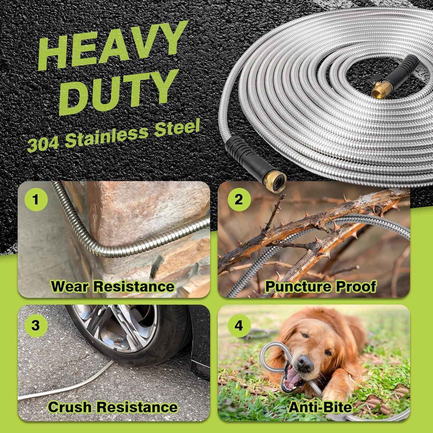 Metal Garden Hose 75FT - Heavy Duty Stainless Steel 3/4" Water Hose With 10 Function Nozzle, Lightweight, No Kink, Durable and Leak Proof Flexible Garden Hose for Yard, Outdoor