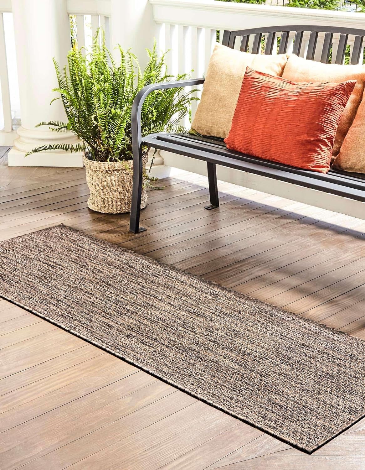 Unique Loom Outdoor Solid Collection Area Rug (2' x 7' 1" Runner Light Brown/Ivory)