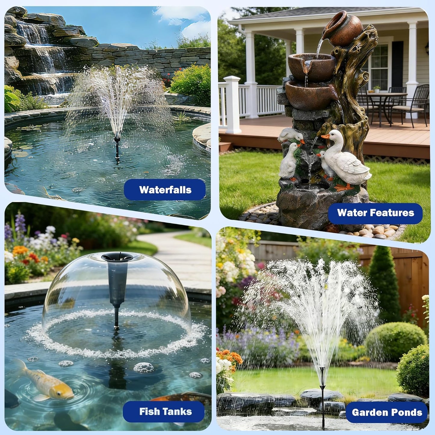 Antfraer 100W Solar Pond Pump, 1200GPH Solar Powered Water Fountain Pump with 3 Spray Nozzles, Solar Waterfall Pump & Solar Pond Aerator for Medium-Large Koi Pond Outdoor Garden Water Feature