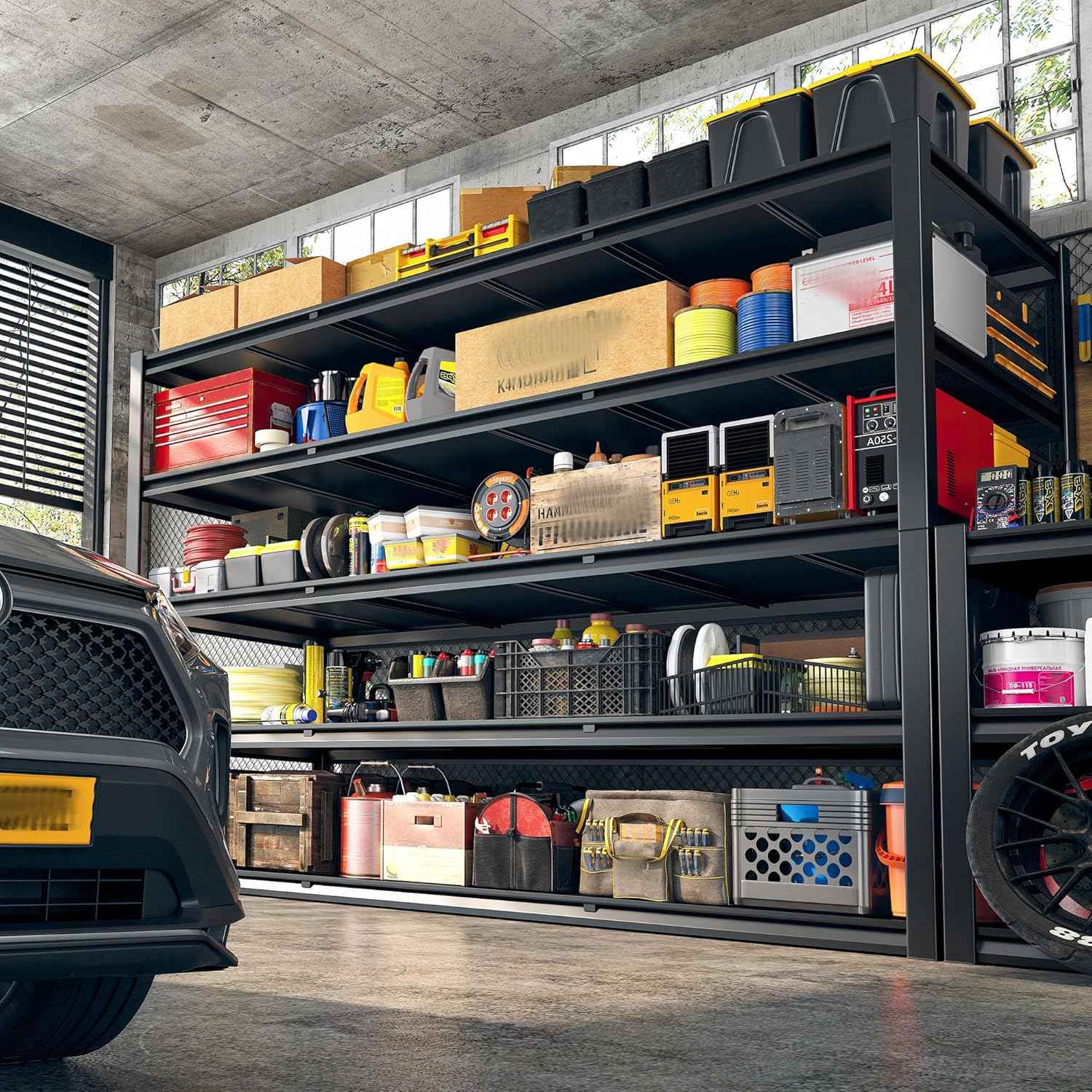 REIBII 60" W Garage Shelving Heavy Duty 3000LBS Garage Shelves 5 Tier Storage Shelves Adjustable Metal Shelving and Industrial Shelving for Basement Workshop, 60" W x 24" D x 72"