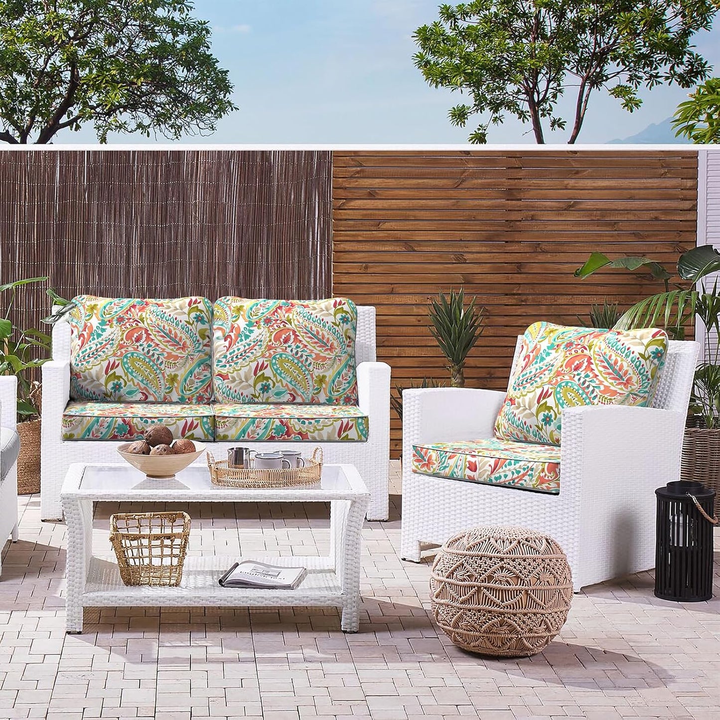 LVTXIII Outdoor Deep Seat Cushion Patio Seat and Back Cushion Set Seasonal Chair Cushion with Removable Cover and Adjustable Buckle for Home and Garden, 22"x22"x4", Pretty Paisley