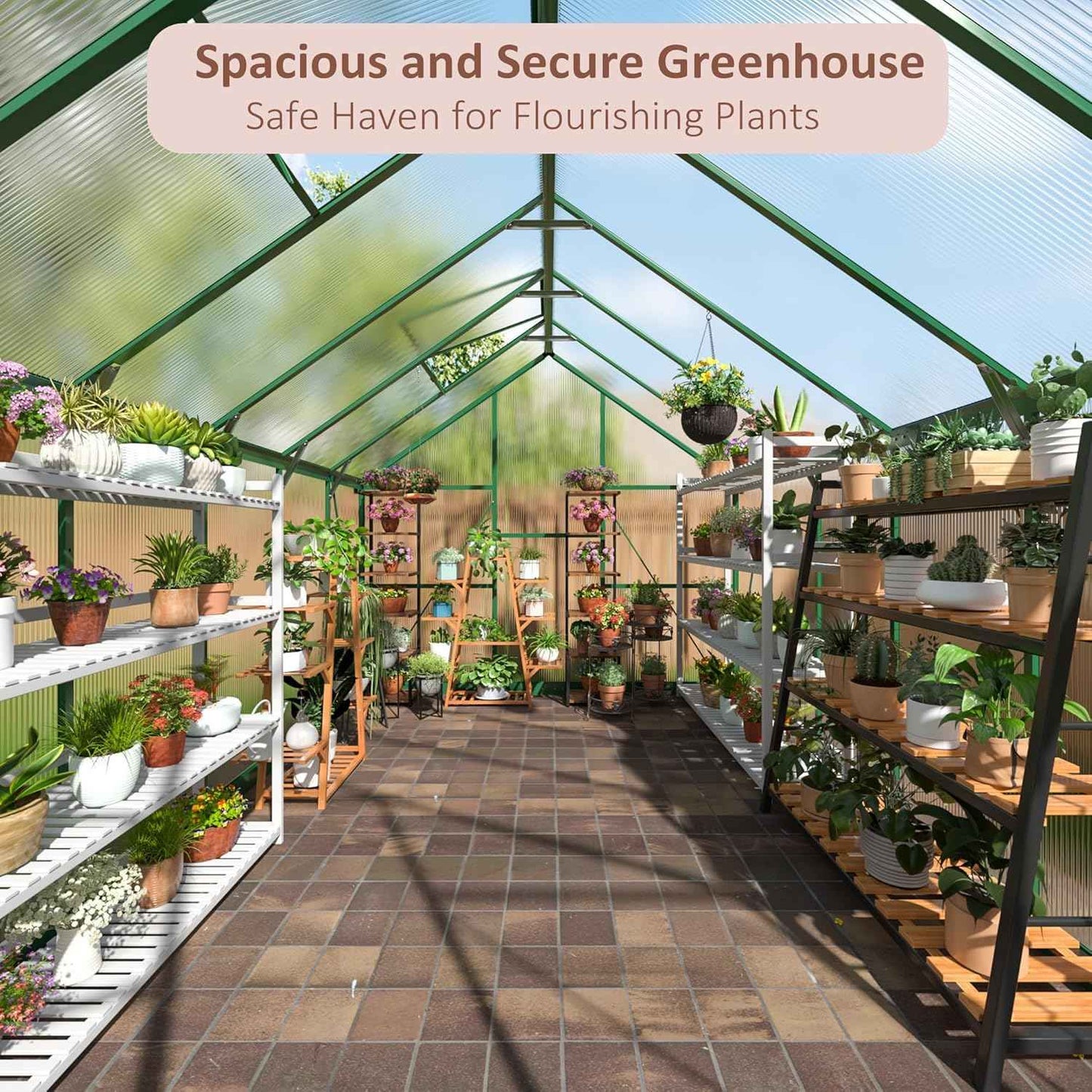 AirWire 8×12 FT Walk-in Greenhouse for Outdoors, Polycarbonate Greenhouse Kit with Roof Vent, Large Heavy Duty Green Houses for Outside Backyard Patio Garden, Green
