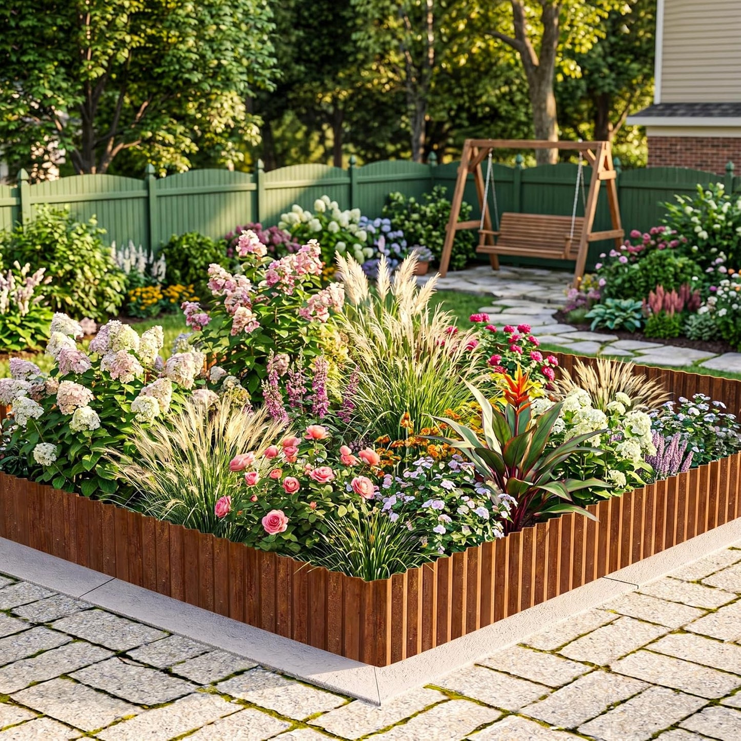 MTART Metal Garden Edging for Landscaping, Sturdy Corrugated Edging Border for DIY Flower Bed, Lawn and Landscape Edging (Rusty, 6"×40Ft)