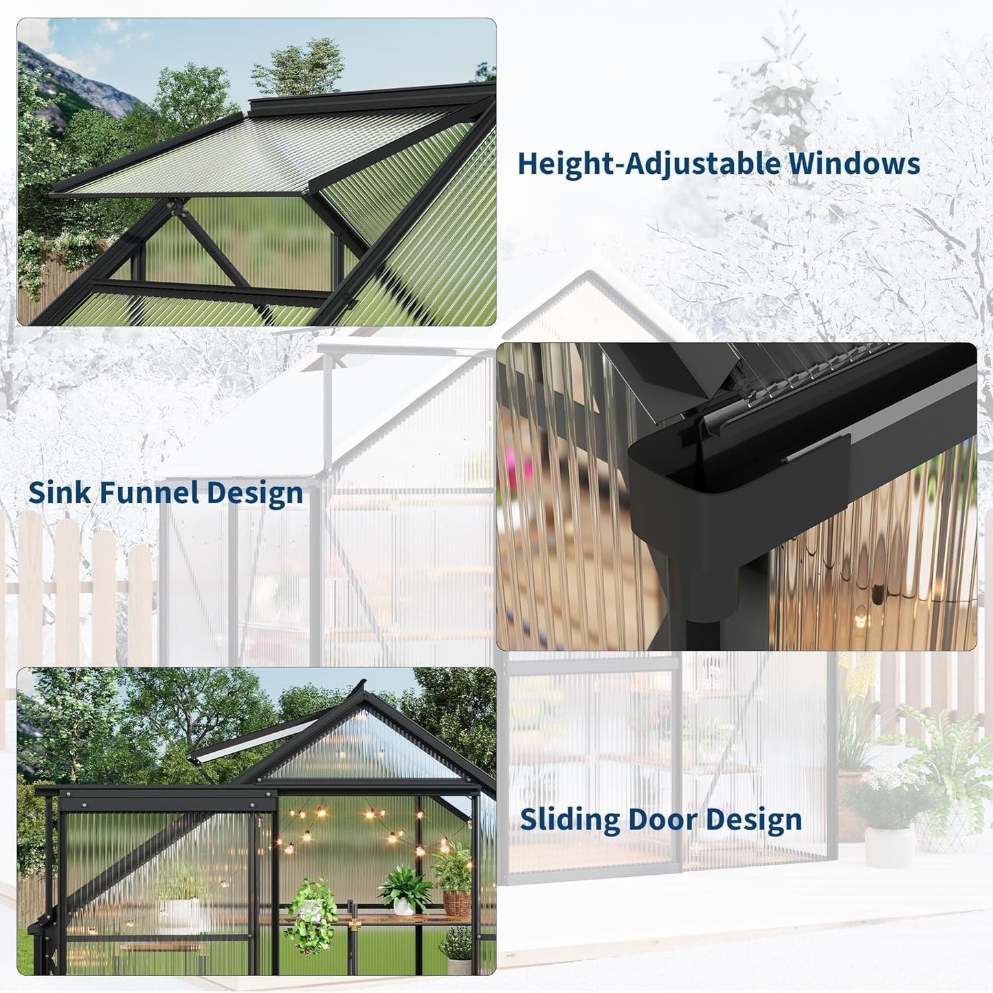 6x4 ft Greenhouse, Walk in Polycarbonate Greenhouses for Outdoors with Roof Vent&Sliding Door, Heavy Duty Green House with Aluminum Frame for Outside Garden Backyard, Patio, Lawn, Black