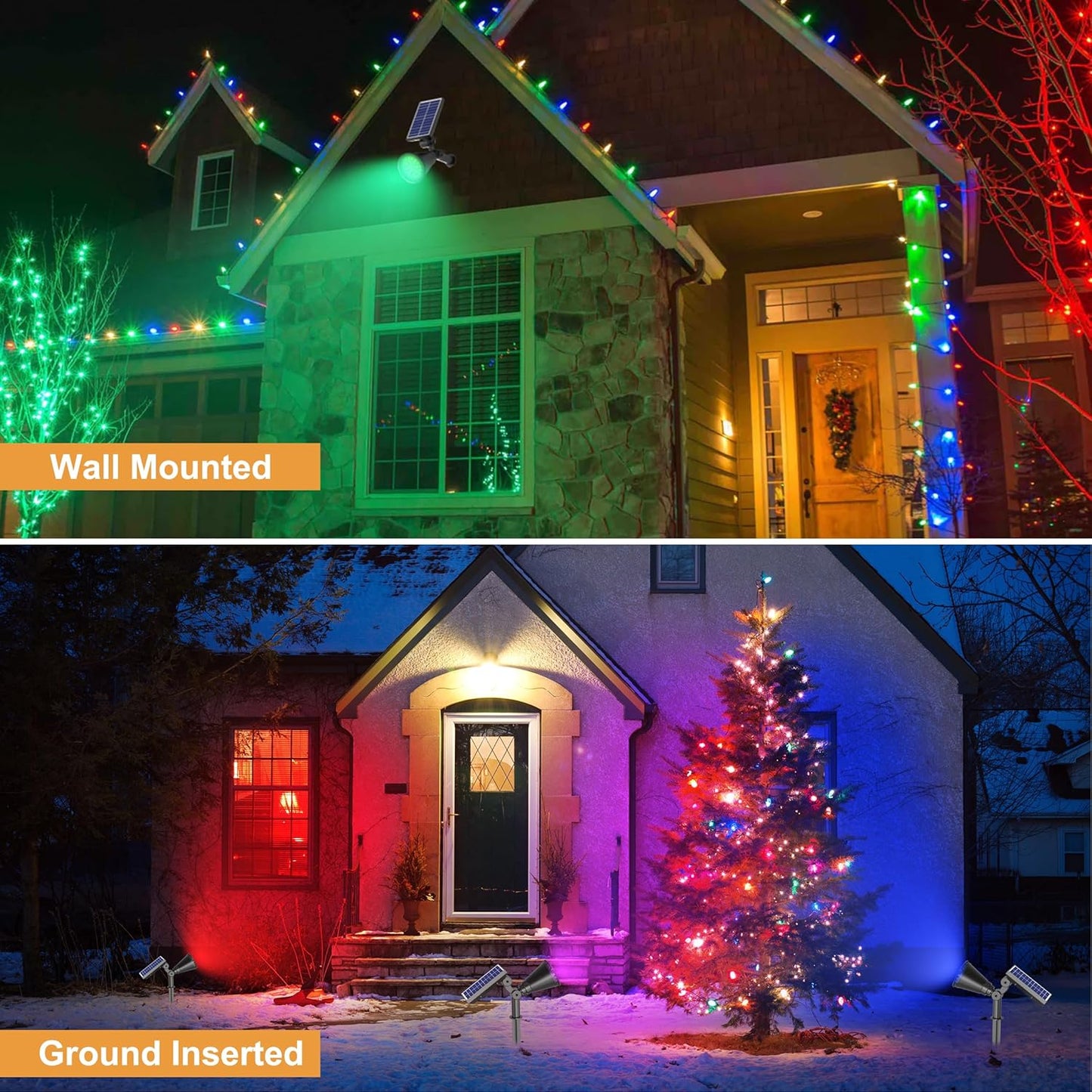 Solar Color Changing Lights, 2 Modes Solar Spotlights Outdoor Waterproof, Adjustable Outdoor Lights for Outside Yard Garden Landscape Pathway Tree Decorations- 4 Pack (Multicolor)