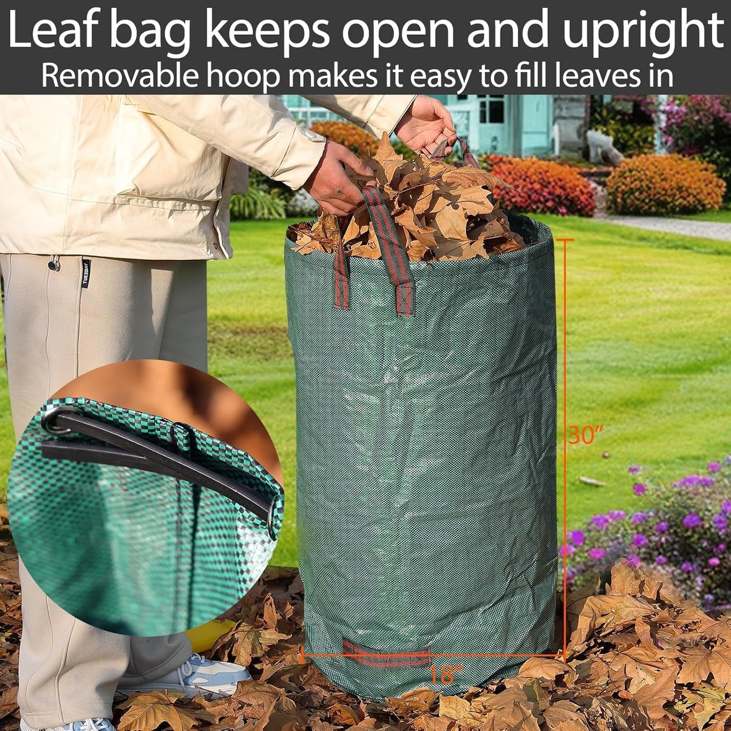 Leaf Rake, 11 Tines 9" Wide Metal Garden Rake for Leaves with 32 Gallon Leaf Bags and Scoops, Small Lawn Collapsible Yard Rakes for Camping Mulch Shrub Long Handle 30-70