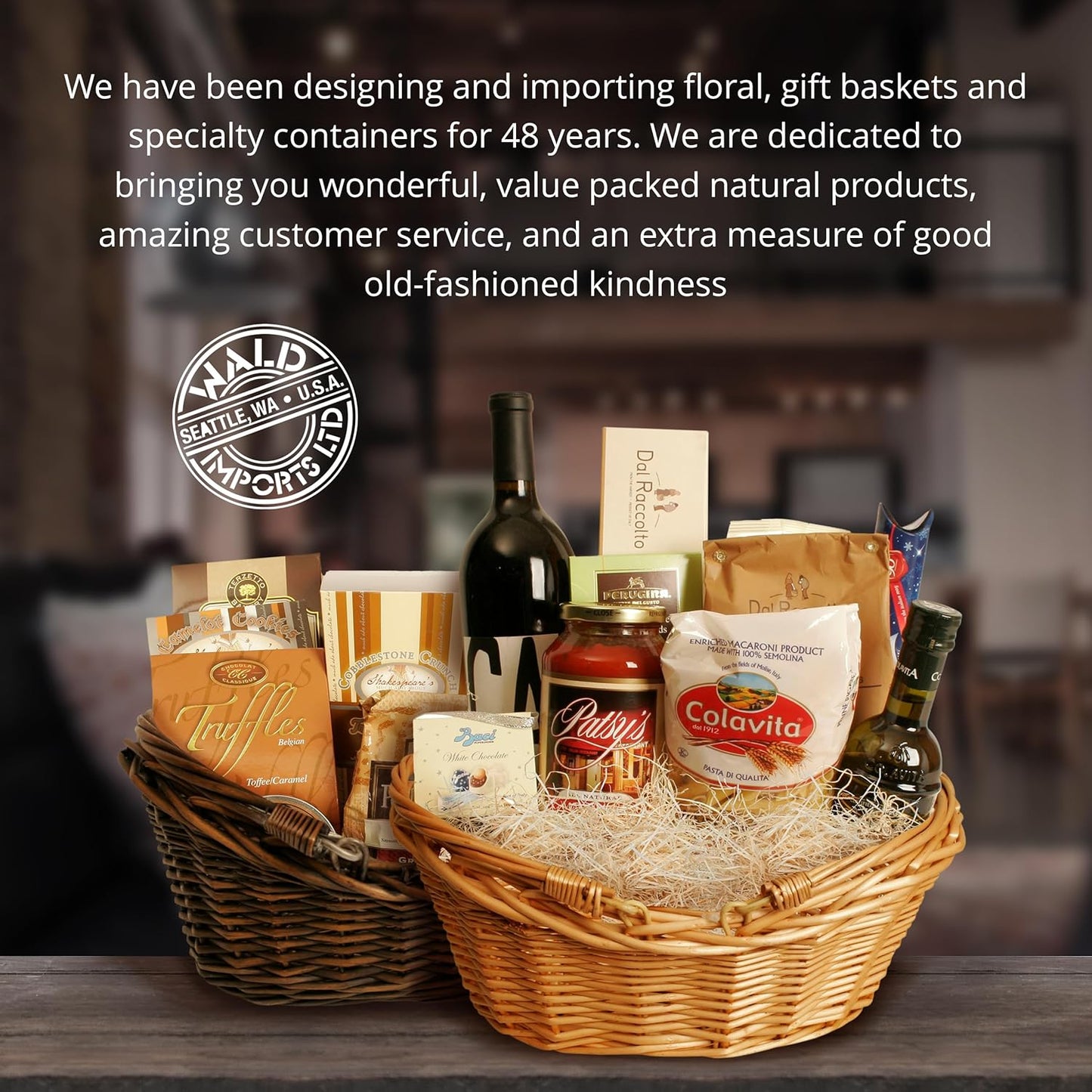 Wald Imports - Medium Dark Brown Hand Woven Wicker Basket for Storage with Handles - Woven Basket - Wicker Baskets for Picnics, Easter, Organizing, and More (17 x 6.5 inches)