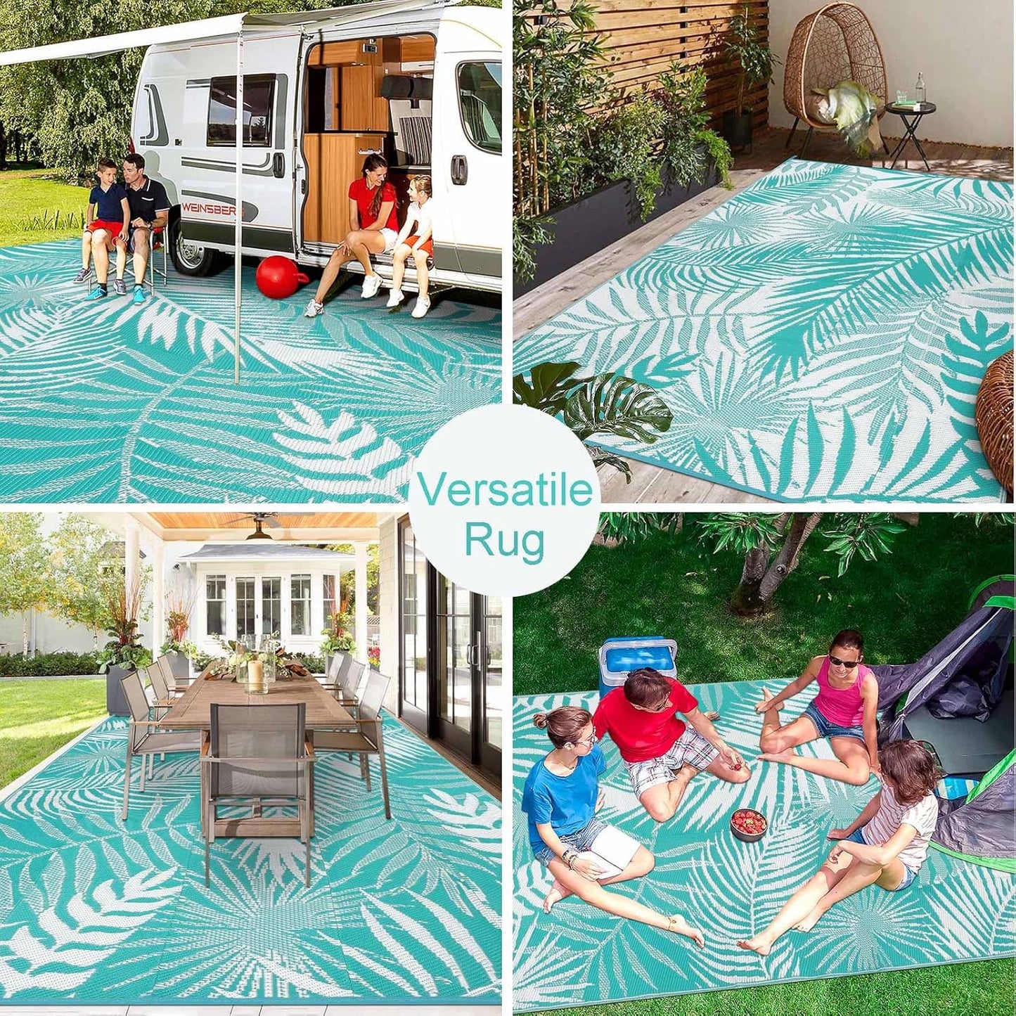 HiiARug Outdoor Rugs 9x12 for Patios Clearance Large Outdoor Rug, Outdoor Plastic Straw Rug RV Camping Rug Large Outdoor Mat for RV, Patio, Backyard, Deck, Picnic, Beach, Trailer, Camping