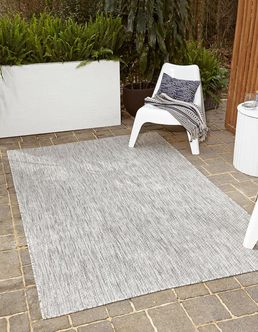 Unique Loom Collection Casual Transitional Solid Heathered Indoor/Outdoor Flatweave Area Rug (10' x 13' Rectangle, Light Gray/Ivory)
