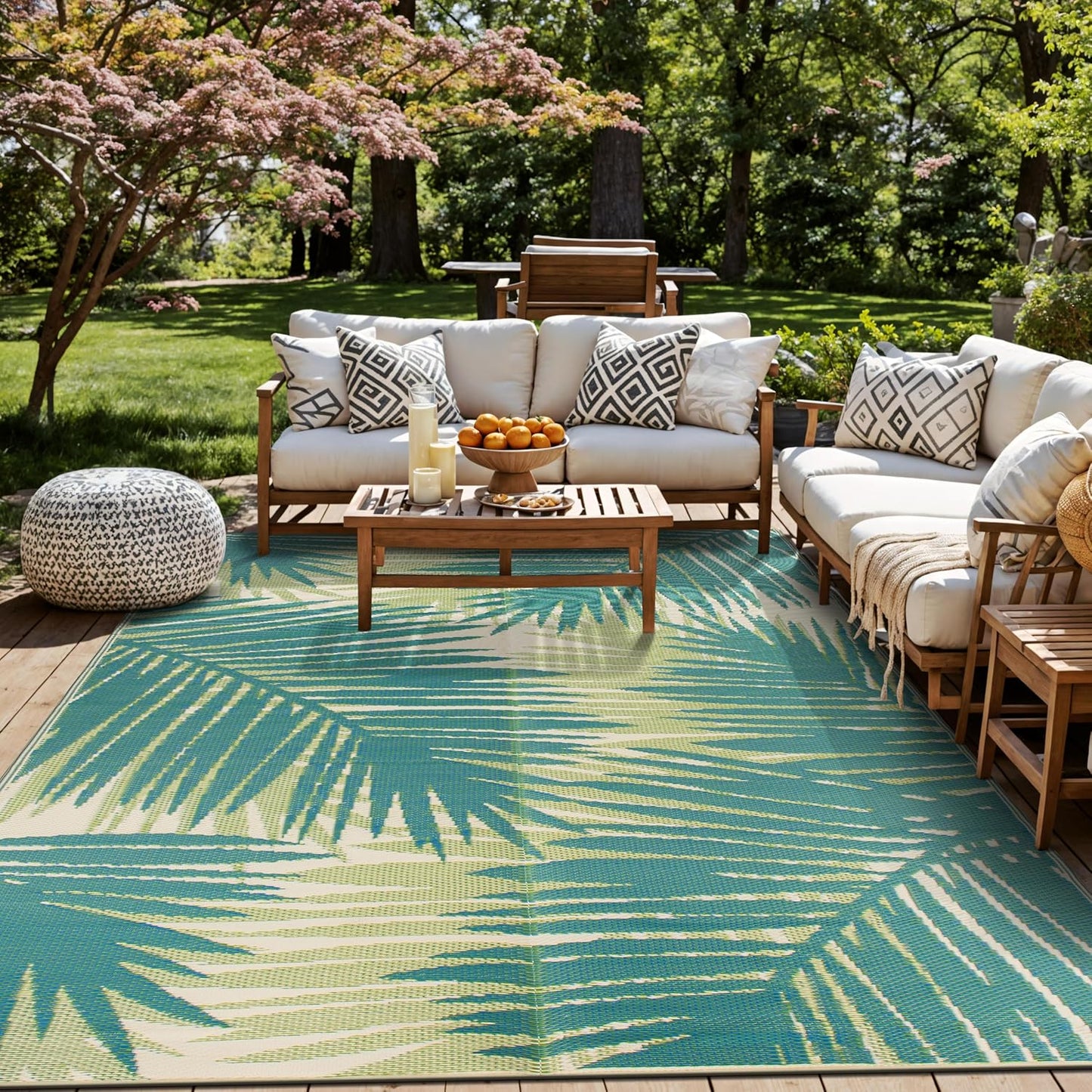 Rugshop Tropical Floral Reversible Foldable Waterproof Premium Recycled Plastic Outdoor Rugs for Patio,Backyard,RV,Deck,Picnic,Trailer,Beach,Camping Rug 6' X 9' Green