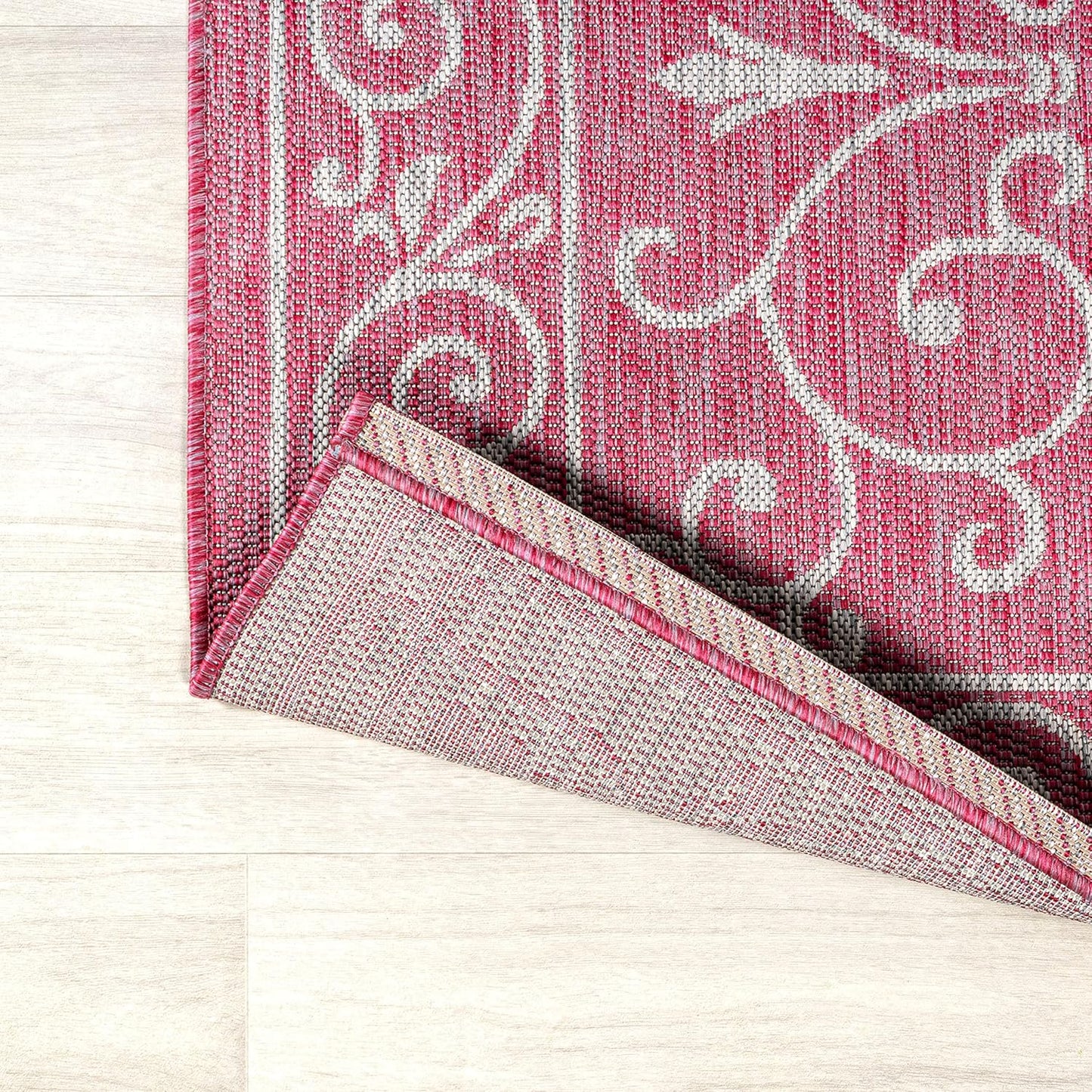 JONATHAN Y SMB106J-8 Charleston Vintage Filigree Textured Weave Indoor Outdoor Area Rug, Classic Traditional Easy-Cleaning,Bedroom,Kitchen,Backyard,Patio,Non Shedding, 8 X 10, Fuchsia/Light Gray
