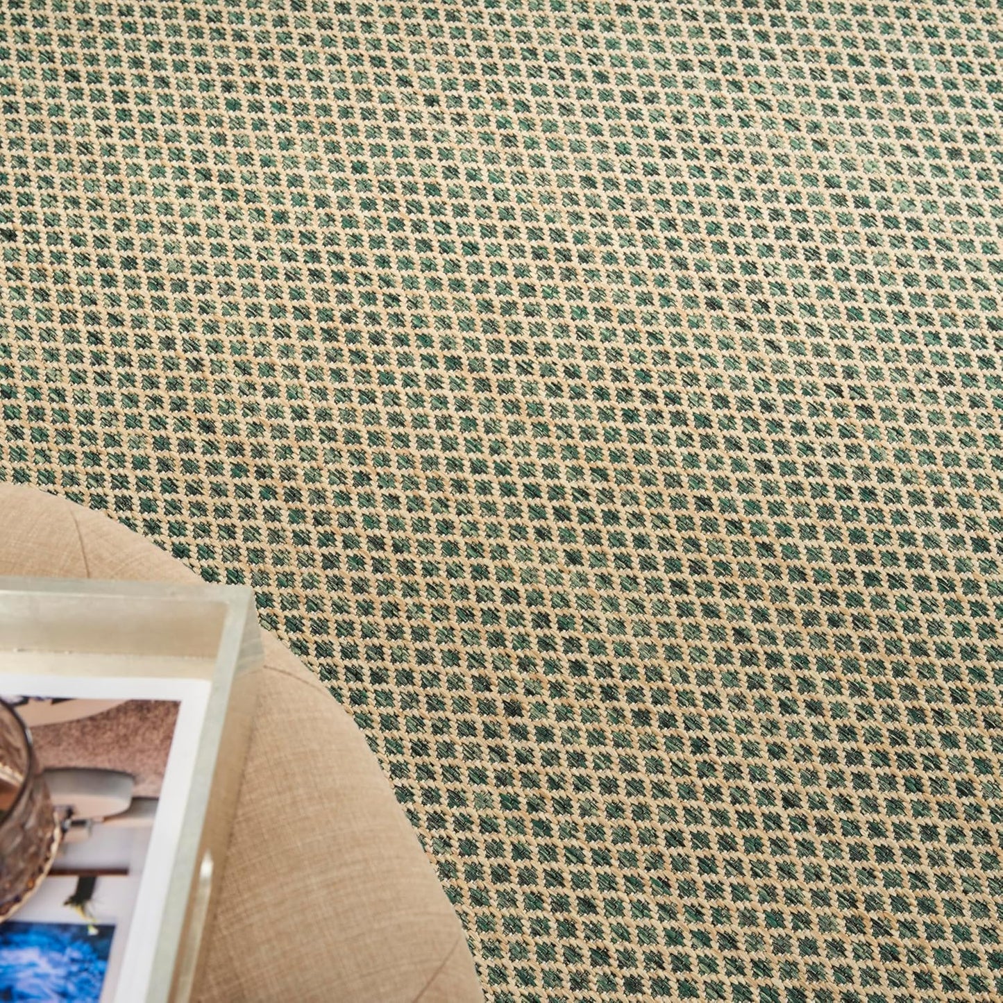 Nourison Home Courtyard Green 8' x 10' Area Rug - Easy Clean, Non Shedding, Bed Room, Living Room, Dining Room, Kitchen (8' x 10')