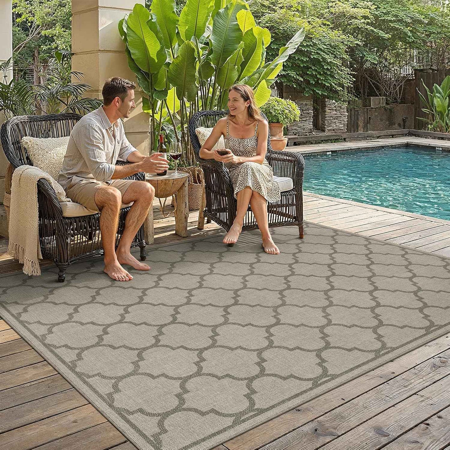 5x8 Indoor Outdoor Area Rug Washable Patio Rug Brown Non Slip High Traffic Waterproof Carpet for Living Room Bedroom Backyard Porch Camping RV Balcony Poolside
