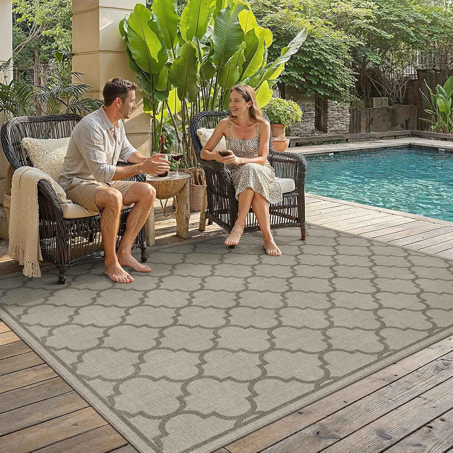 5x8 Indoor Outdoor Area Rug Washable Patio Rug Brown Non Slip High Traffic Waterproof Carpet for Living Room Bedroom Backyard Porch Camping RV Balcony Poolside