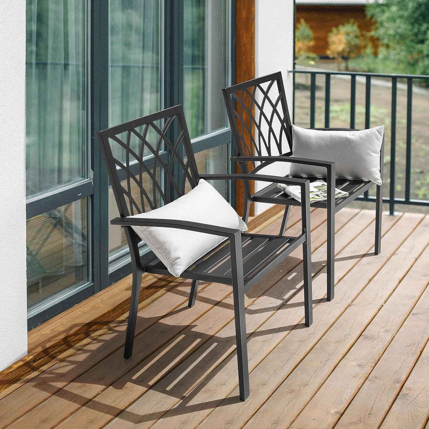 NUU GARDEN Patio Outdoor Dining Chairs Set of 2, Portable Patio Dining Chairs, Stackable Patio Chairs Metal Chairs for Backyard Lawn Deck Poolside Porch Bistro, Black