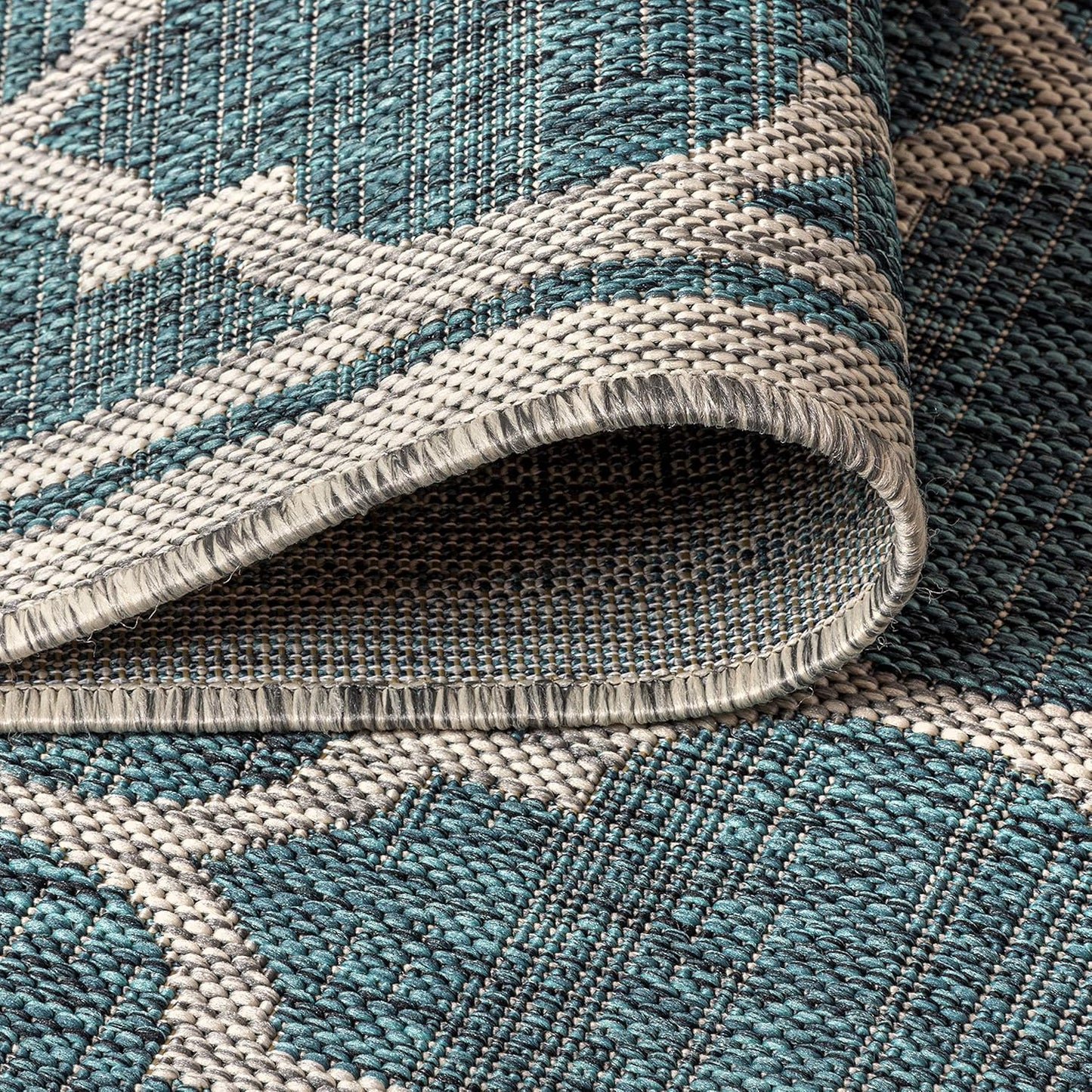 Eyely BMS109E-6SQ Santa Monica Trebol Moroccan Trellis Textured Weave, Pet Friendly, Non-Shedding, Stain Resistant, Easy-Cleaning, Teal/Gray, 6' Square, Indoor/Outdoor, Area Rug
