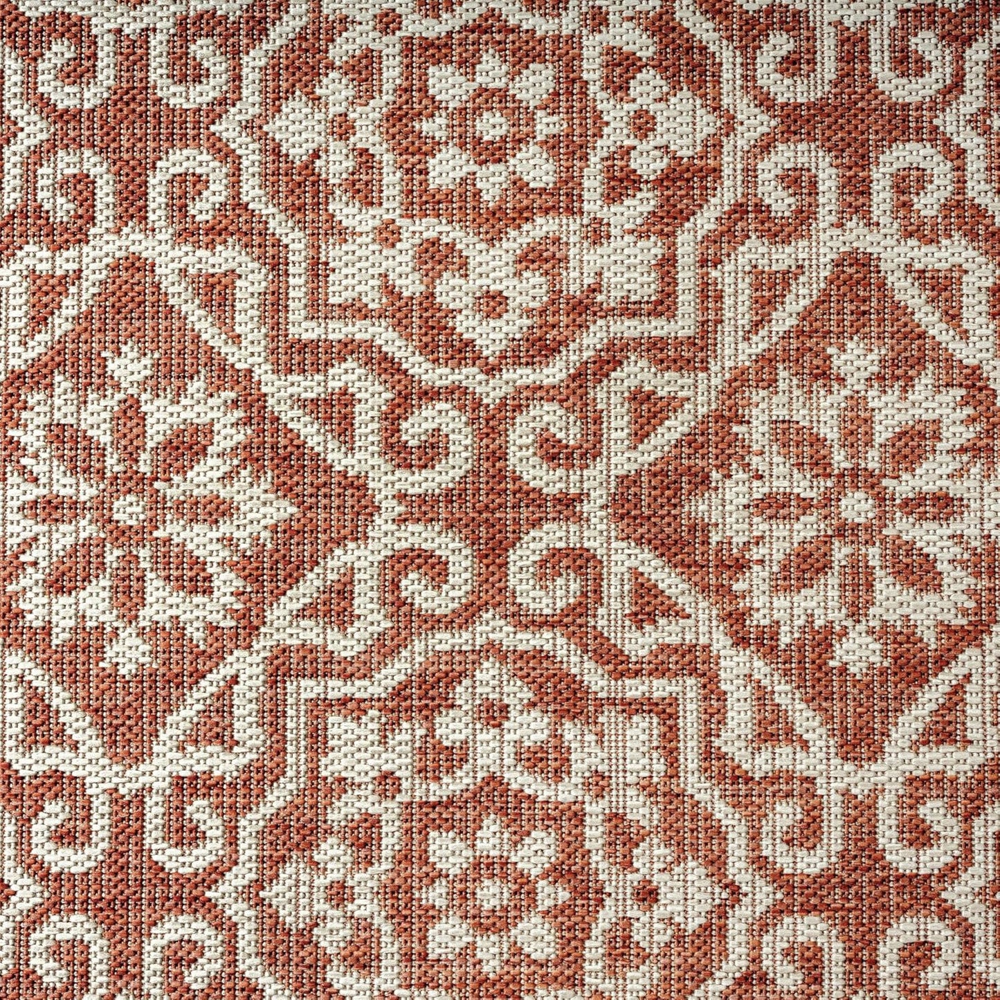 Nicole Miller New York Patio Country Julia Transitional Geometric Indoor/Outdoor Area Rug, Terracotta/Ivory, 7'9"x10'2"