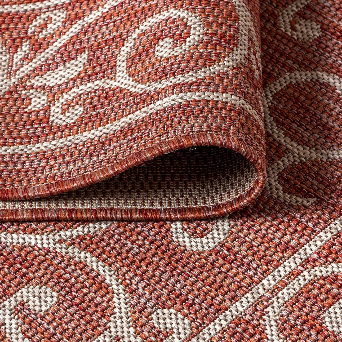 JONATHAN Y SMB106B-9SQ Charleston Vintage Filigree Textured Weave Red/Beige 9' Square Indoor/Outdoor Area Rug, Pet Friendly, Non-Shedding, Stain Resistant, Easy-Cleaning for Backyard, Patio, Porch