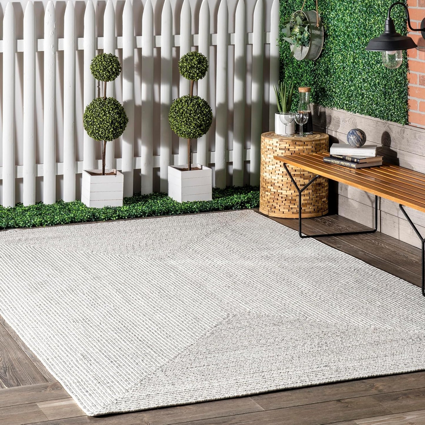 nuLOOM 6' Square Solid Hand Braided Indoor/Outdoor Area Rug, Pet-Friendly, High Traffic, Weather Resistant, for Patio, Balcony, Bedroom, Living Room, Dining Room, Wynn Ivory