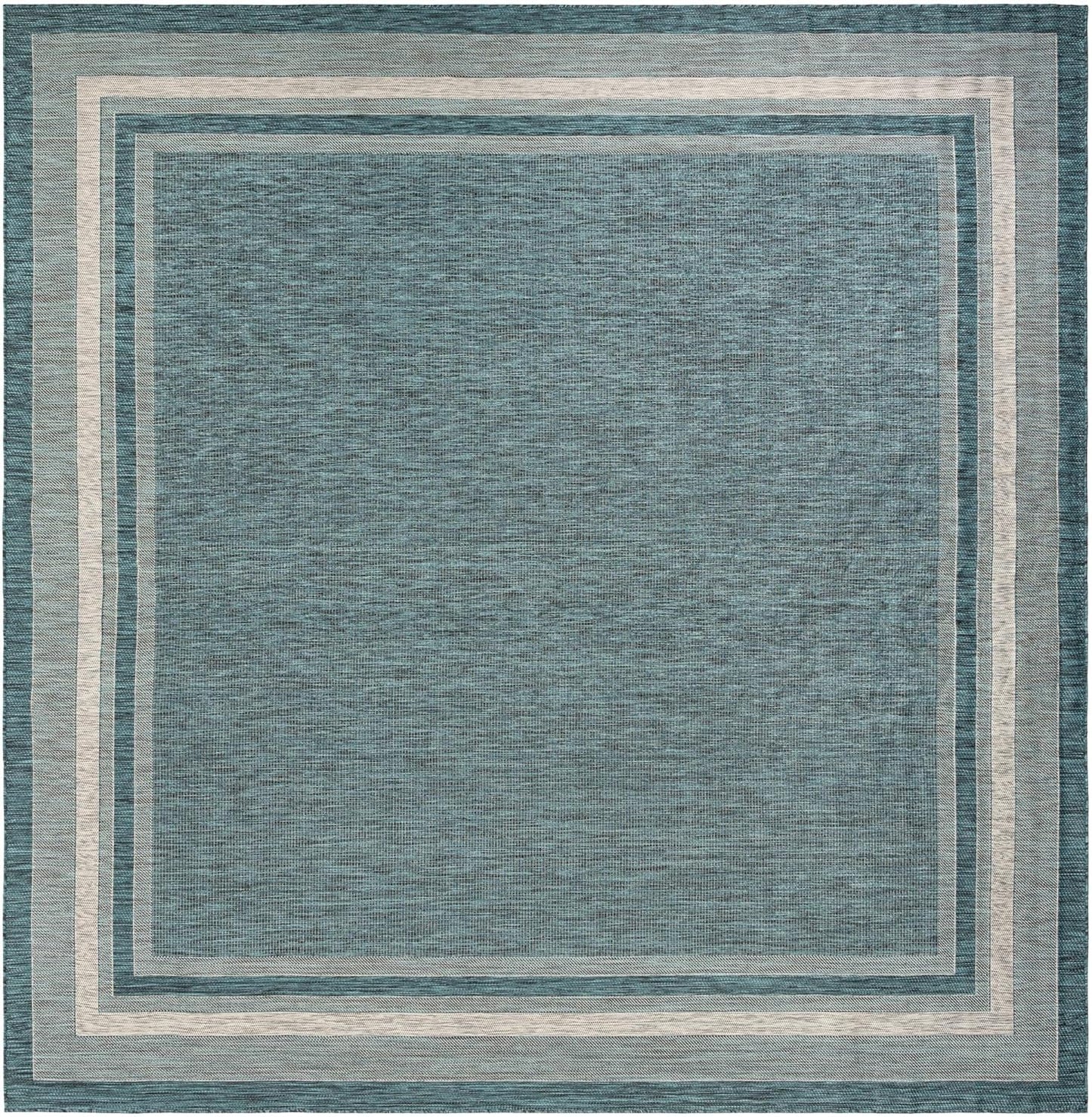 Unique Loom Outdoor Border Collection Area Rug - Soft Border (12' Square Teal/Ivory)