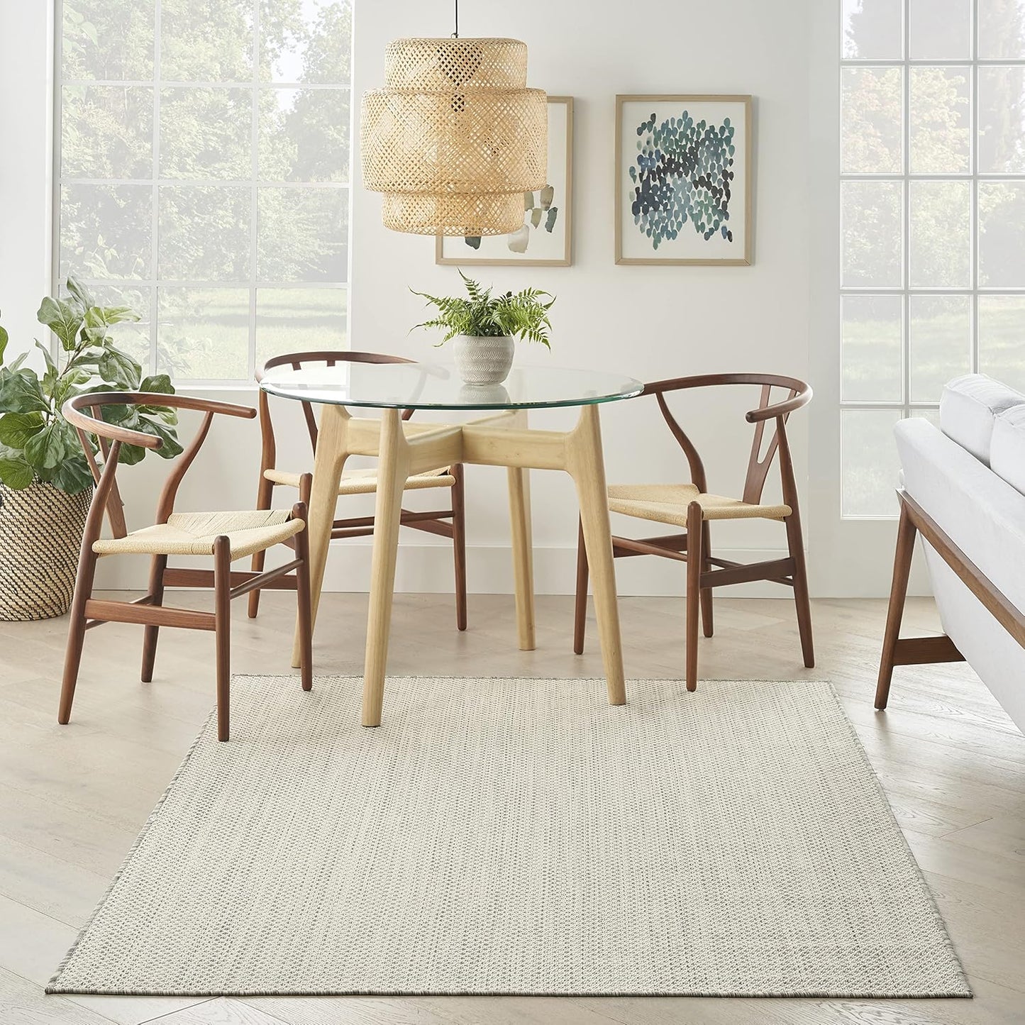 Nourison Home Courtyard Indoor/Outdoor Ivory Silver 4' x 6' Area Rug, Geometric, Easy Cleaning, Non Shedding, Bed Room, Living Room, Dining Room, Deck, Patio, Backyard (4x6)