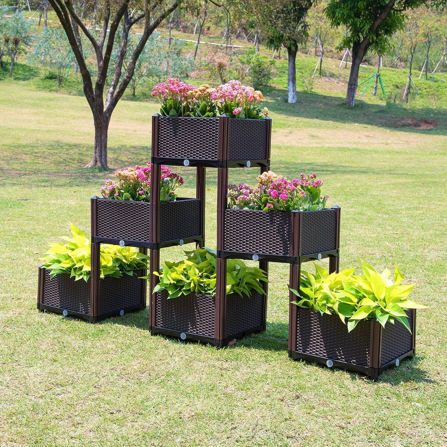 D'vine Dev Planter Raised Beds - Elevated Garden Box with Drainage Plug Raised Garden Beds for Vegetable/Flower/Herb Outdoor Standing Beds Gardening Kit, RGB-6
