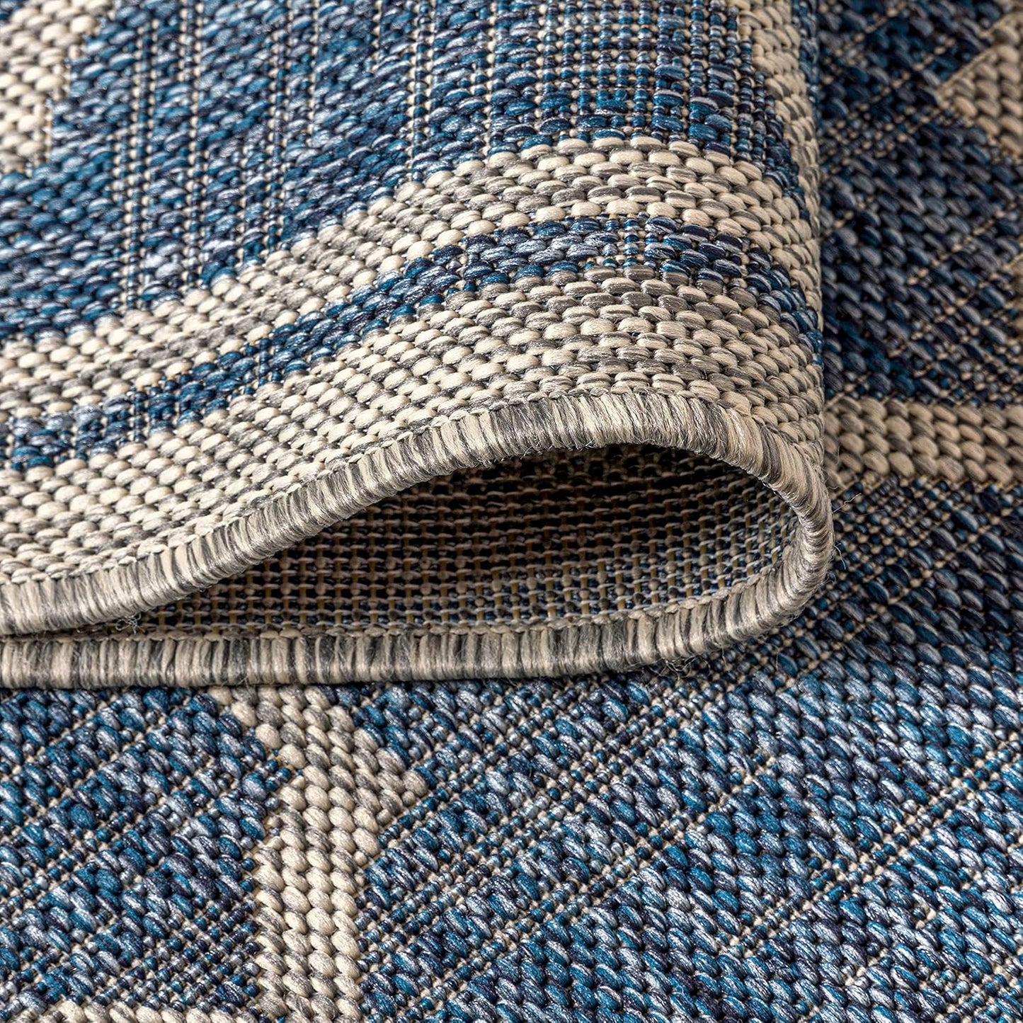 Eyely BMS109D-210 Santa Monica Trebol Moroccan Trellis Textured Weave Indoor/Outdoor Runner Rug Coastal;Bohemian, Bedroom, Backyard, Patio, Easy-Cleaning, Non-Shedding, 2 X 10, Navy/Gray