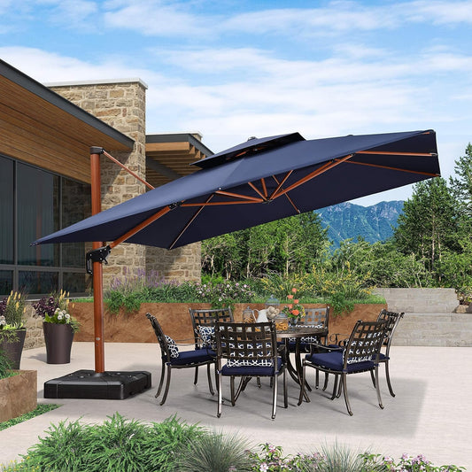PURPLE LEAF 12ft Patio Umbrella Outdoor Square Umbrellas Large Cantilever Umbrella Windproof Offset Umbrellas Heavy Duty Sun Umbrella for Garden Deck Pool Patio, Navy Blue