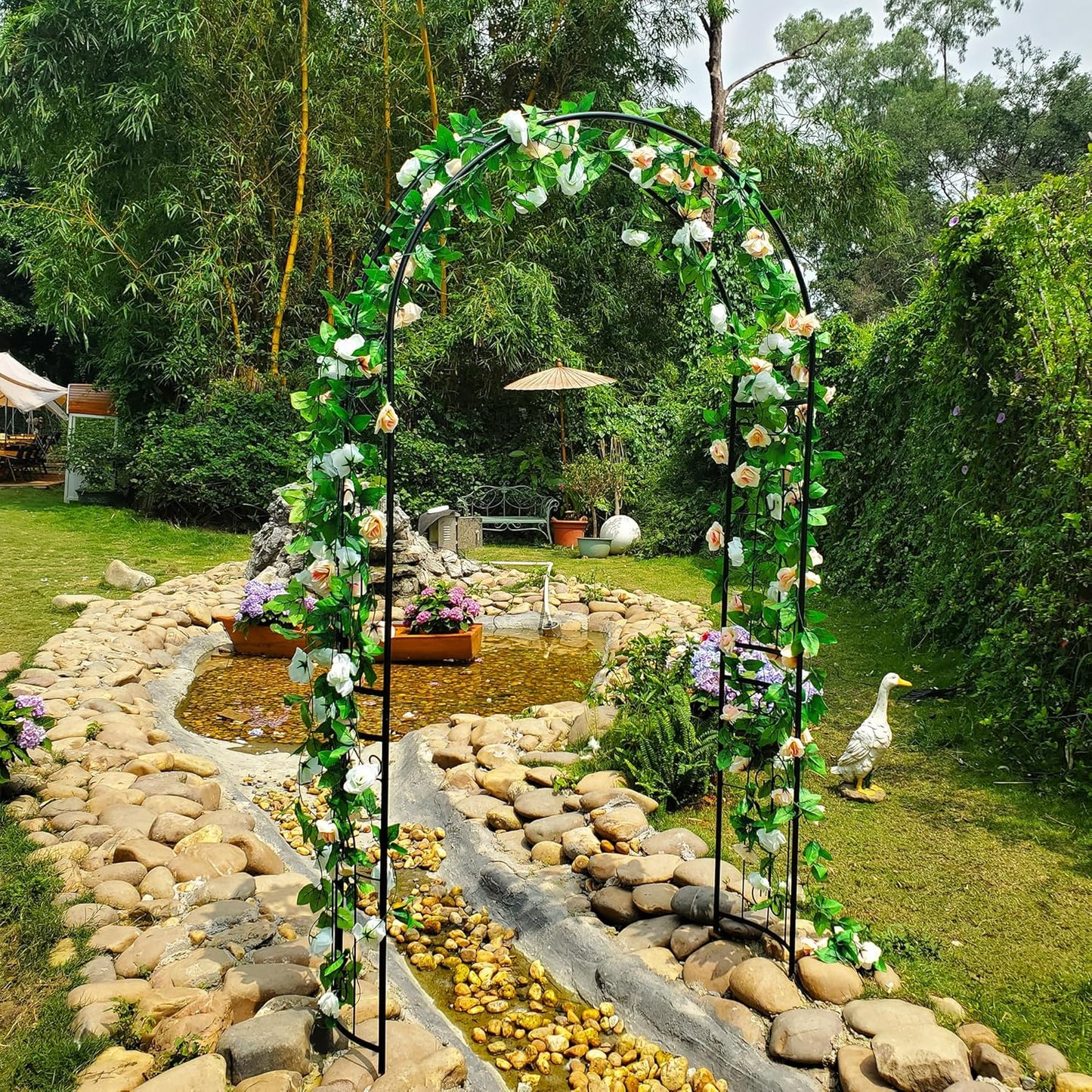 SCENDOR Metal Pergola Arbor, 95.3" H x 45" W Garden Wedding Arch Curved Metal Enduring Iron Garden Arch Trellis for Climbing Plants Outdoor Ceremony Arty Decoration
