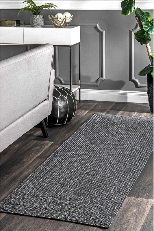nuLOOM 2' x 8' Solid Hand Braided Indoor/Outdoor Area Rug, Pet-Friendly, High Traffic, Weather Resistant, for Patio, Balcony, Bedroom, Living, Dining Room, Wynn Charcoal