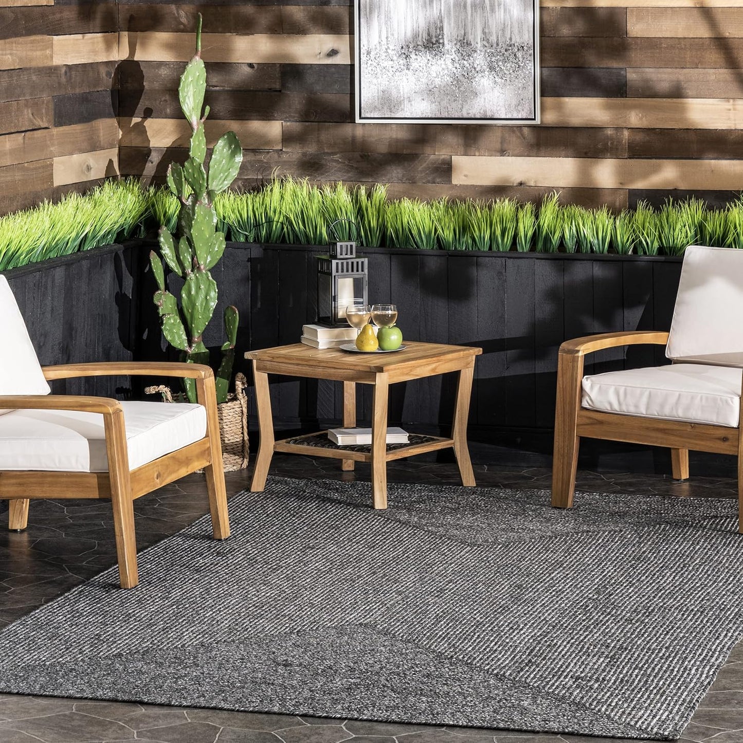 nuLOOM 5' x 8' Solid Hand Braided Indoor/Outdoor Area Rug, Pet-Friendly, High Traffic, Weather Resistant, for Patio, Balcony, Bedroom, Living Room, Dining Room, Wynn Charcoal