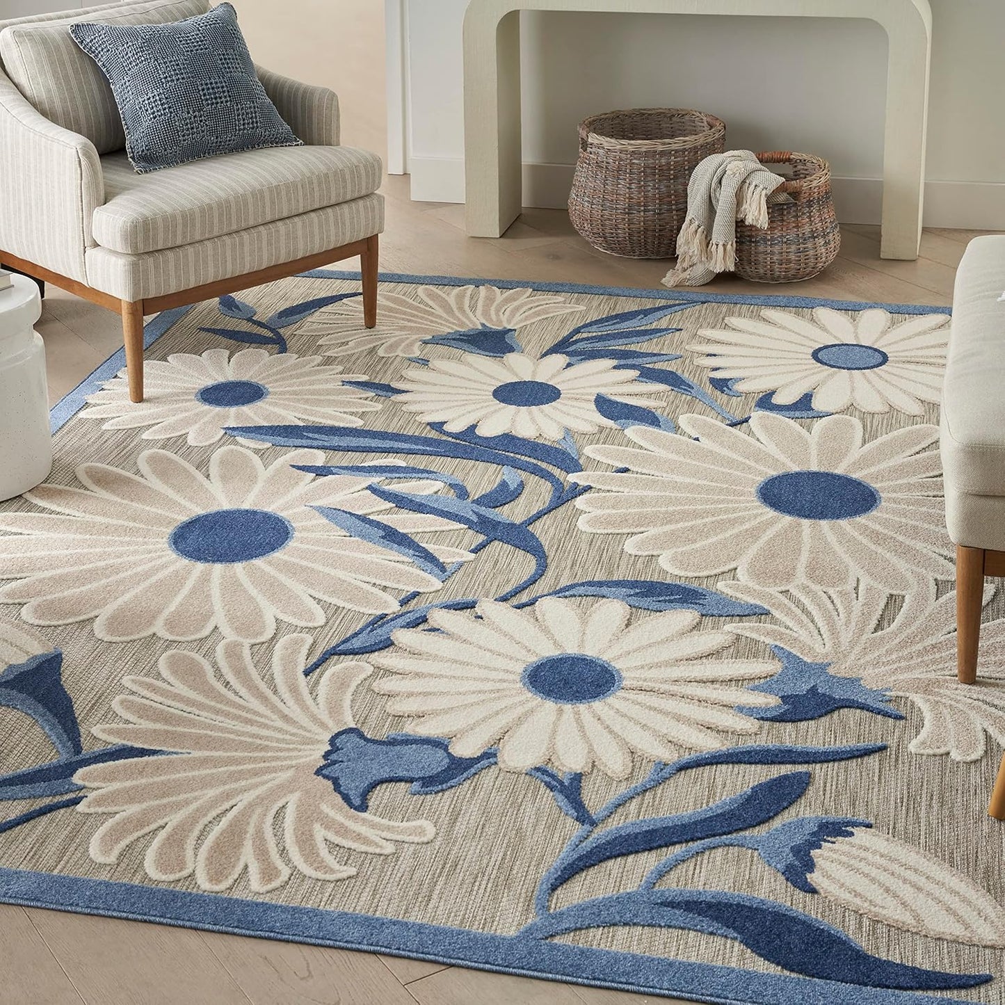 Nourison Aloha 5' x 8' Blue Gray Fabric Contemporary Area Rug (5' x 8')