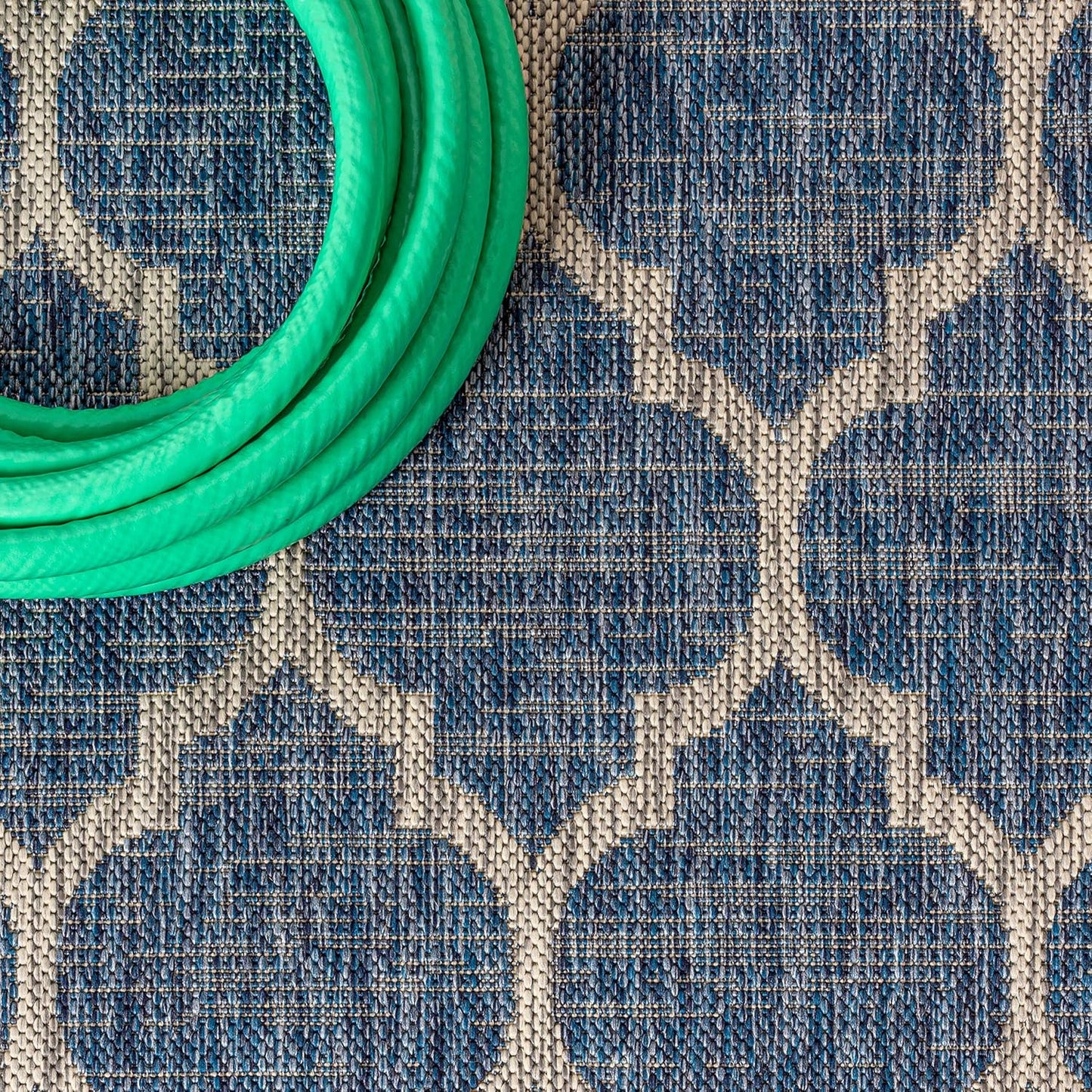 Eyely BMS109D-6 Santa Monica Trebol Moroccan Trellis Textured Weave, Pet Friendly, Non-Shedding, Stain Resistant, Easy-Cleaning, Navy/Gray, 6 ft. x 9 ft., Indoor/Outdoor, Area Rug