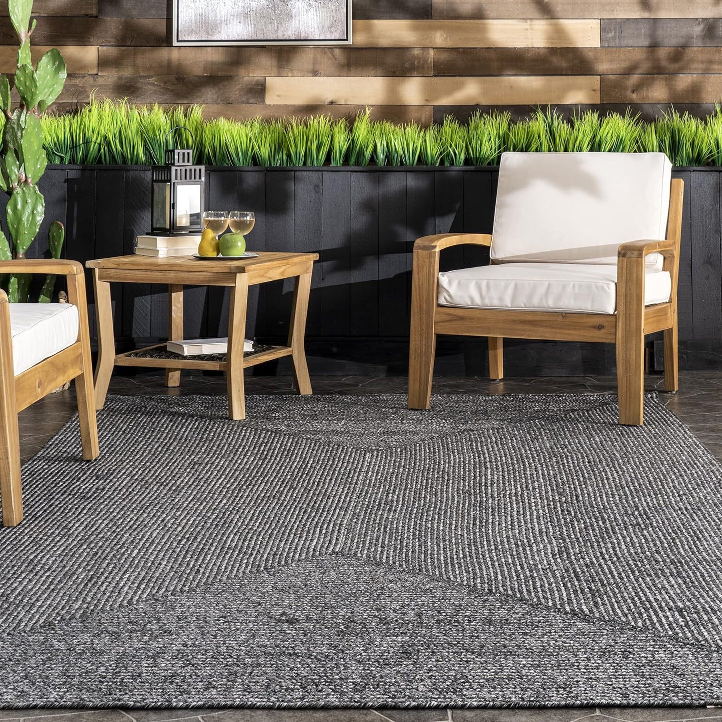 nuLOOM 2' x 6' Solid Hand Braided Indoor/Outdoor Area Rug, Pet-Friendly, High Traffic, Weather Resistant, for Patio, Balcony, Bedroom, Living, Dining Room, Wynn Charcoal